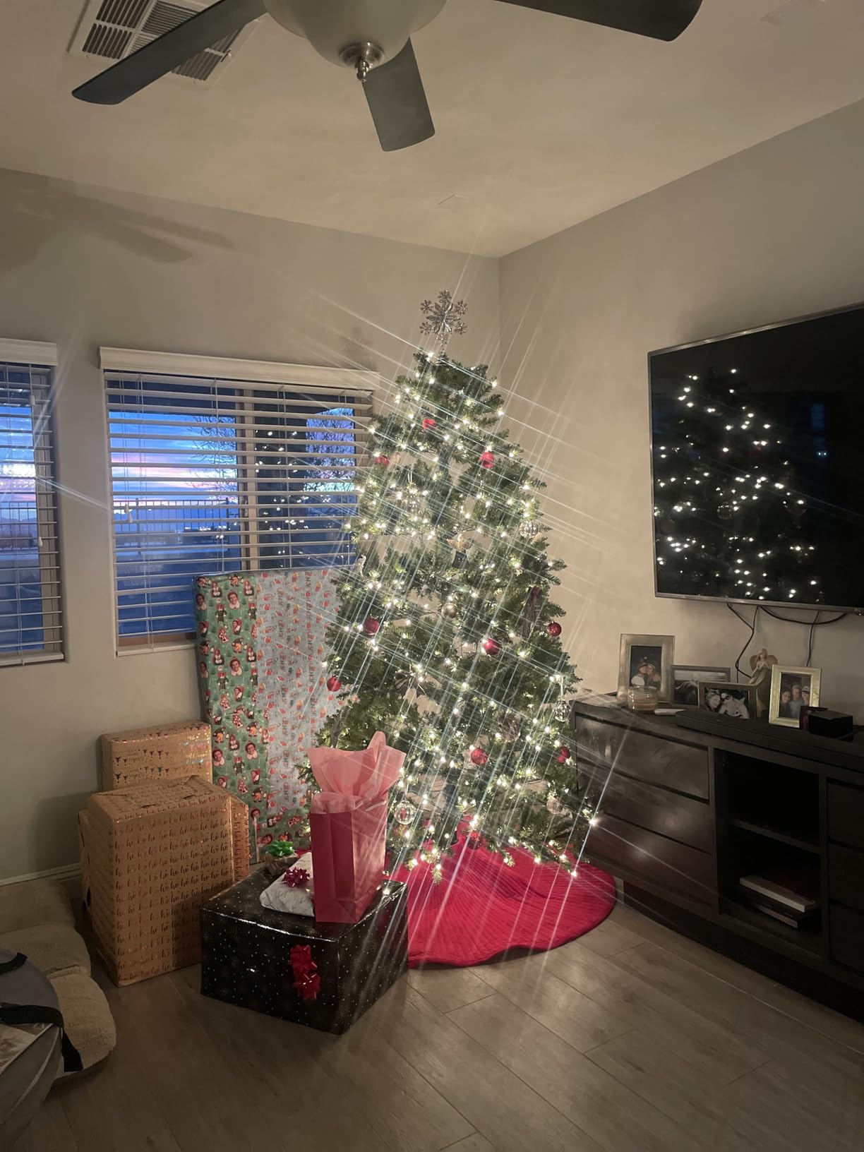 National Tree Company Pre-Lit Artificial Full Christmas Tree, Green, Dunhill Fir, White Lights, Includes Stand, 9 Feet customer photo 2