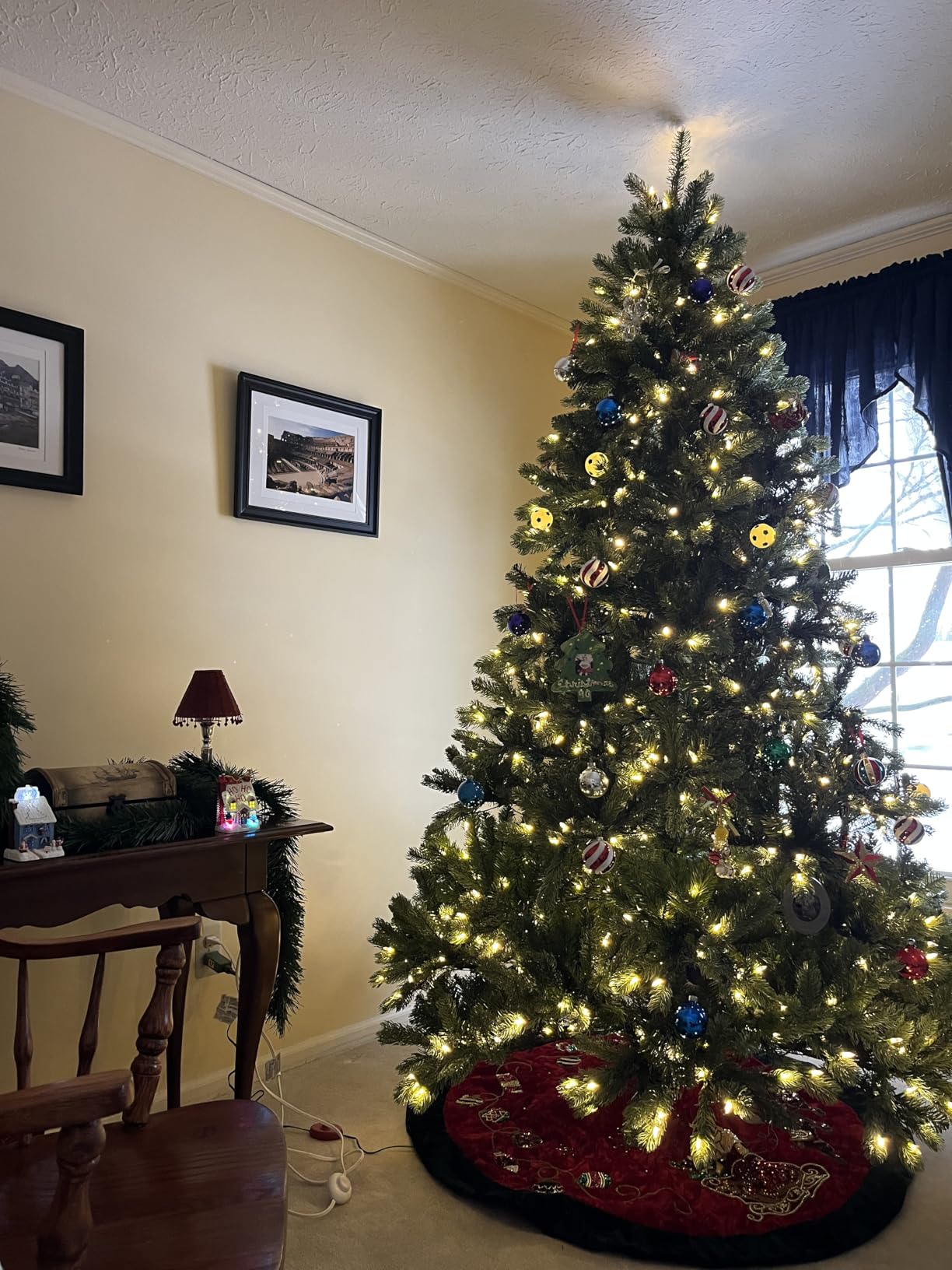National Tree Company Pre-Lit 'Feel Real' Artificial Full Downswept Christmas Tree, Green, Douglas Fir, Dual Color LED Lights, Includes Stand, 7.5 feet customer photo 1