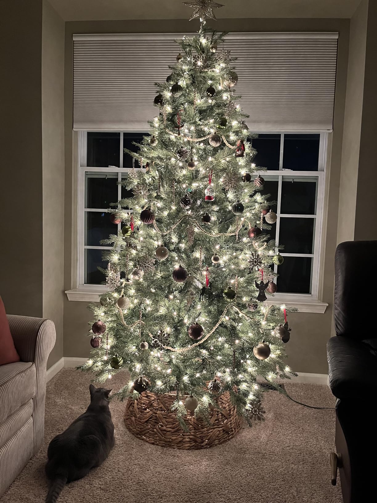 National Tree Company Pre-Lit 'Feel Real' Artificial Slim Christmas Tree, Green, Nordic Spruce, White Lights, Includes Stand, 7.5 feet customer photo 1