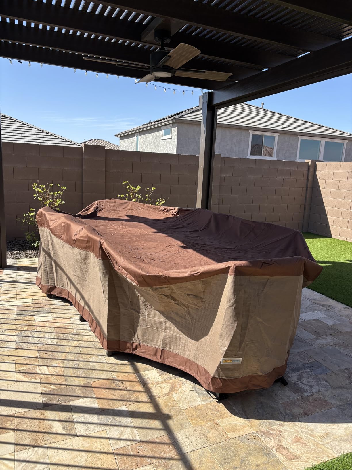 DUCKCOVERS Ultimate Waterproof 127 Inch Rectangular/Oval Patio Table with Chairs Cover customer photo 2