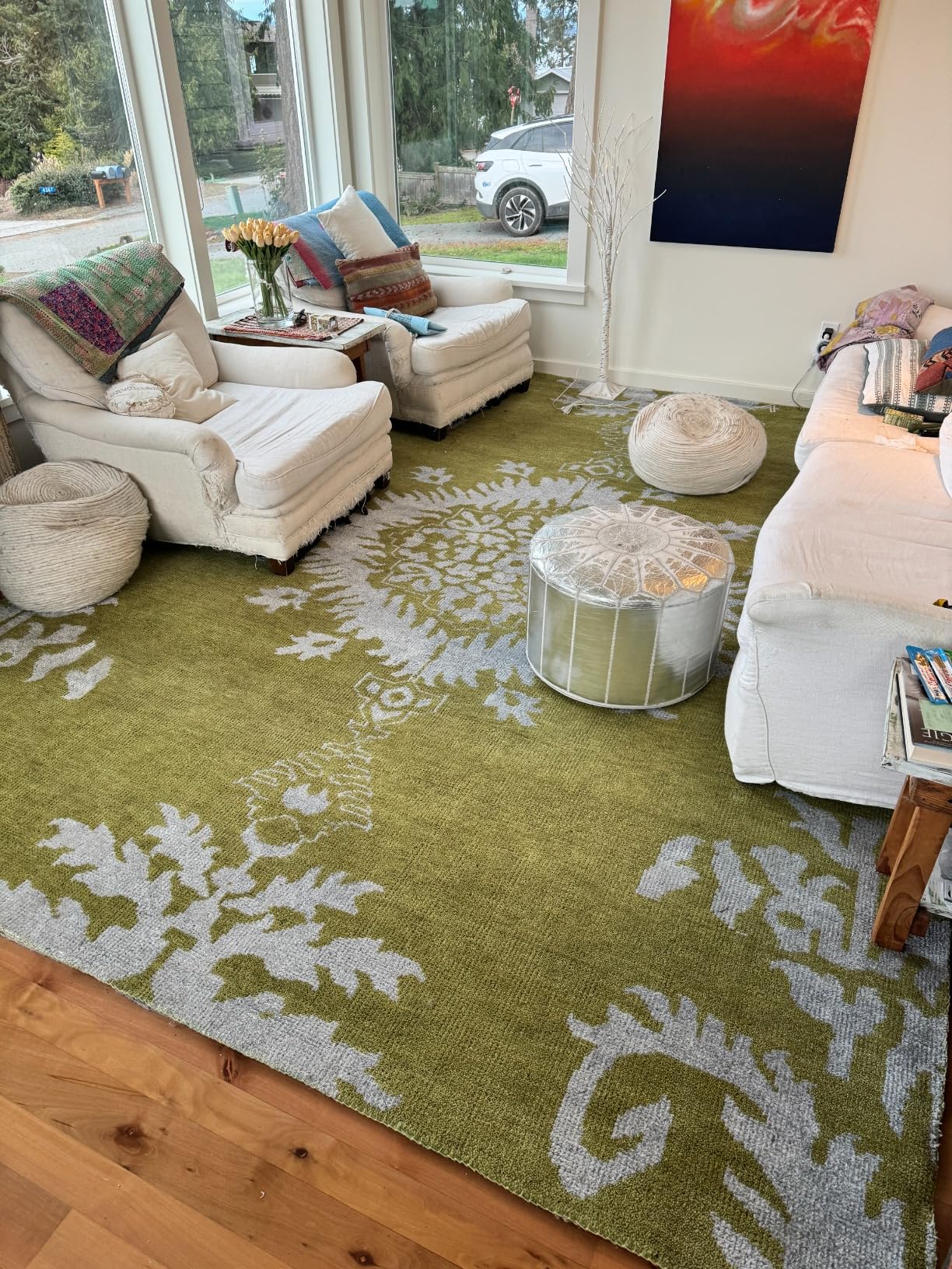 SAFAVIEH Stone Wash Collection 9' x 12' Chartreuse STW235A Hand-Knotted Medallion Premium Wool & Viscose Area Rug customer photo 1