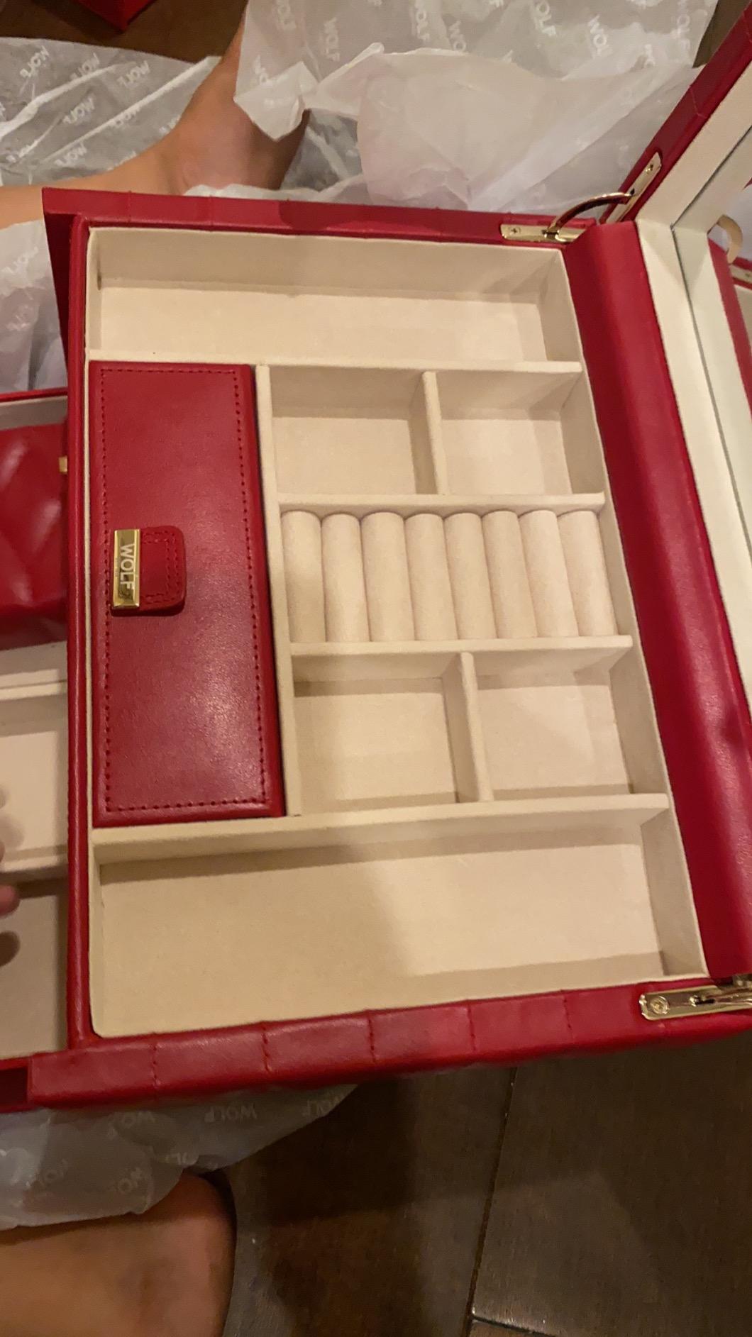 WOLF Caroline Large Jewelry Case, Red - 19 Compartments & Four Ring Rolls - Anti-Tarnish LusterLoc Lining - Includes Travel Case customer photo 1