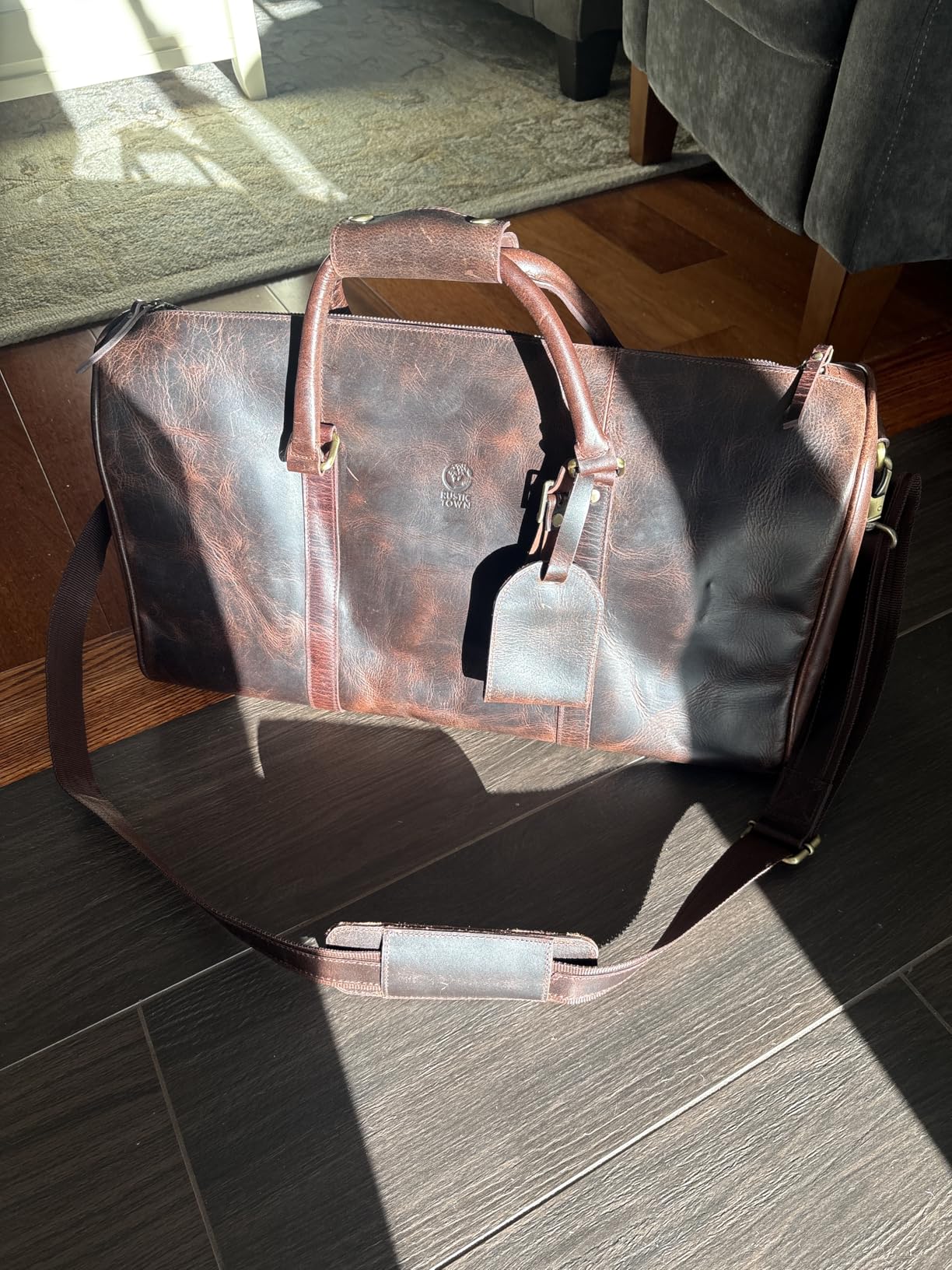Leather Duffle Bag for Men - Full Grain Leather Travel Bag - TSA Approved Carry On Weekender Overnight Duffel Bag (20 inch, Brown) customer photo 1