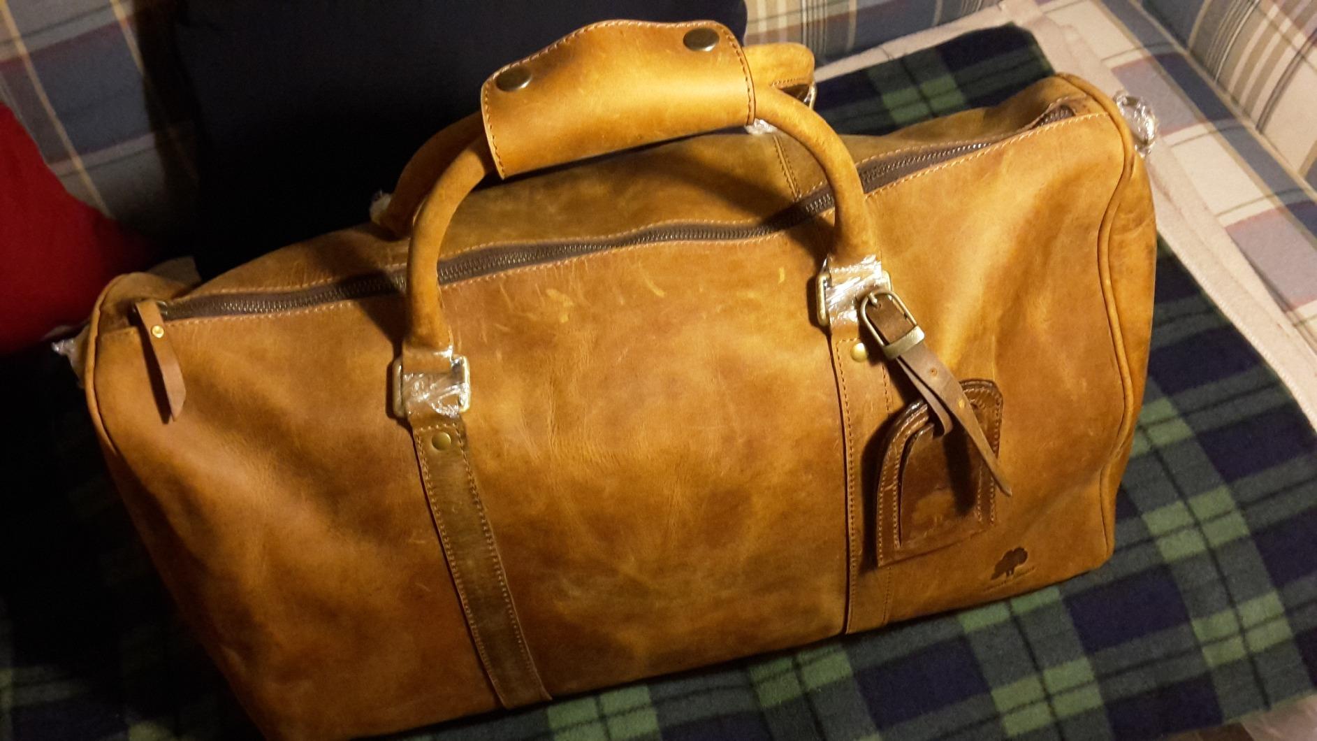 Leather Duffle Bag for Men - Full Grain Leather Travel Bag - TSA Approved Carry On Weekender Overnight Duffel Bag (20 inch, Brown) customer photo 2