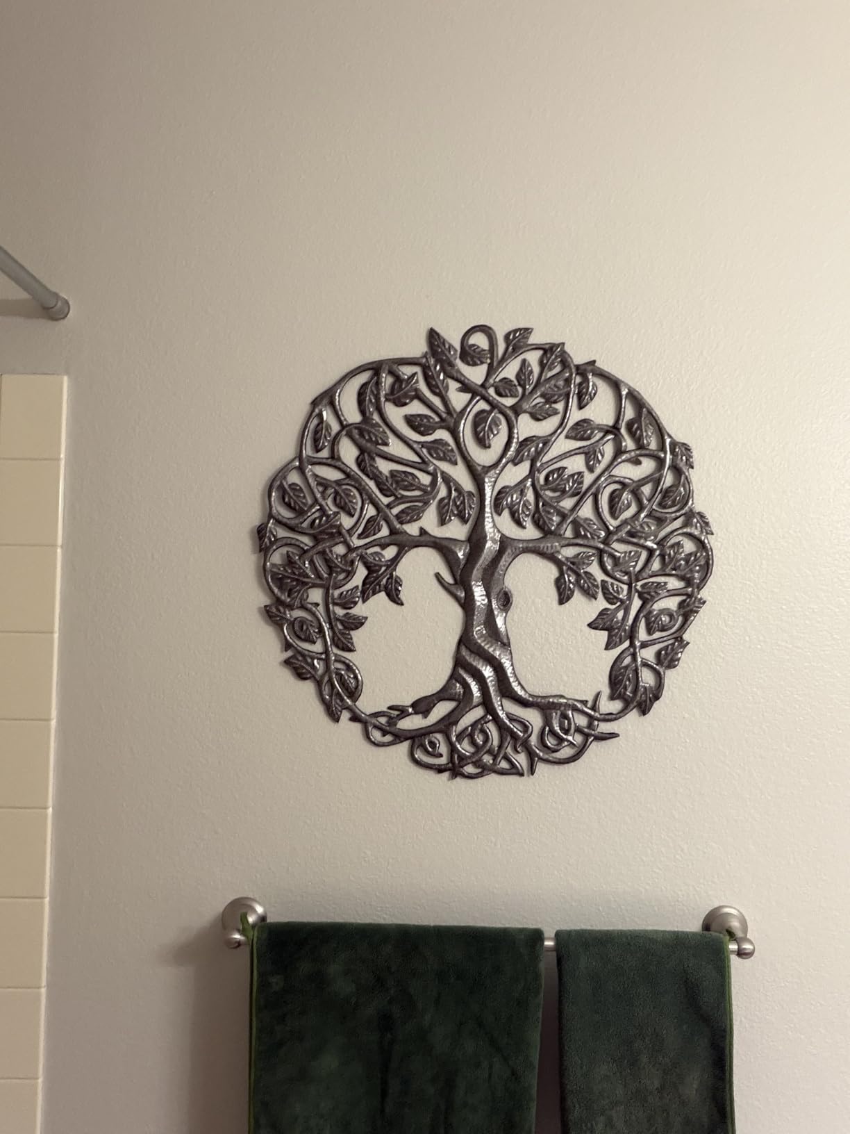 Tree of Life Metal Wall Art, Contemporary Iron Artwork Decor, Celtic Family Trees, 23 In. x 23 In. Round Modern Plaque, Handmade in Haiti, Fair Trade Certified, Signed By Wilson Etienne customer photo 1