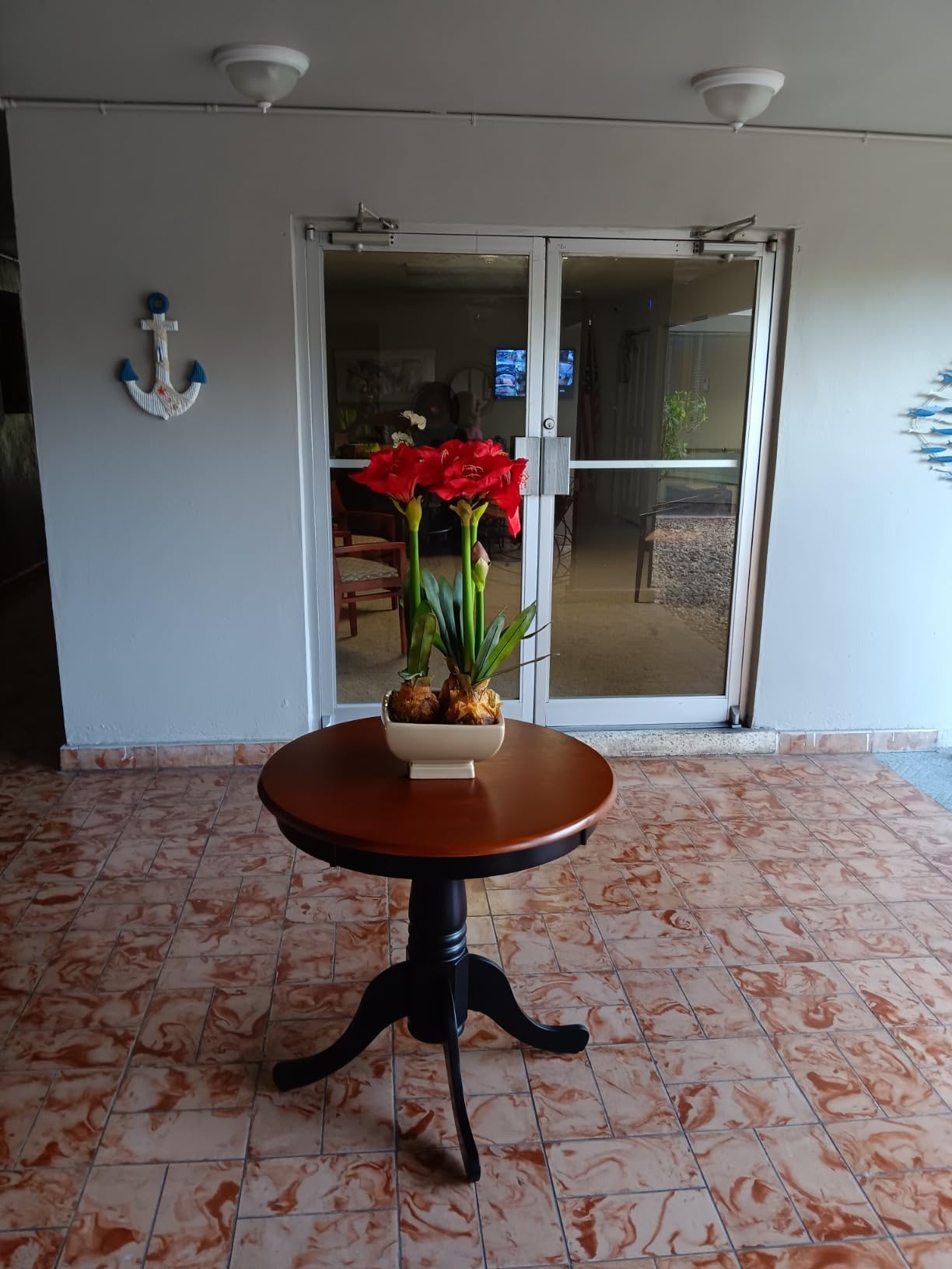 Nearly Natural Amaryllis Arrangement with Vase customer photo 2