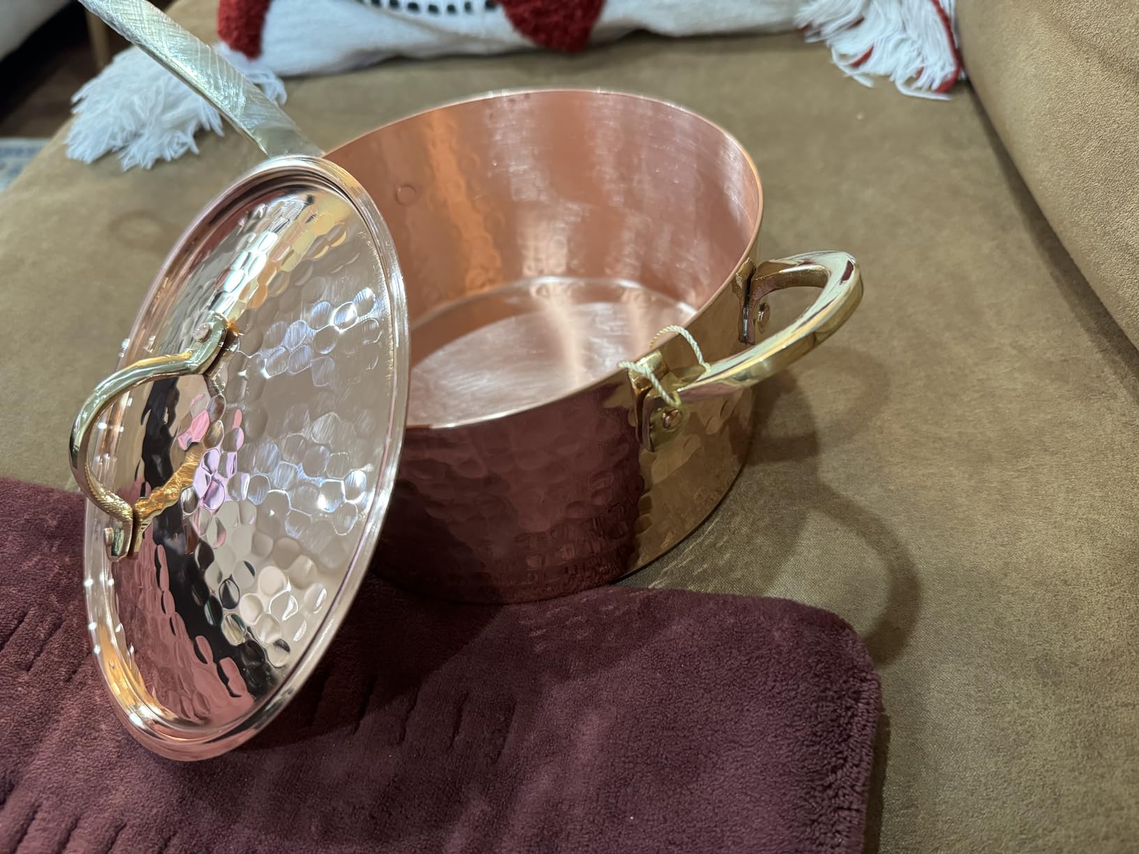 DEMMEX 1mm Thick Hammered Unlined Uncoated Solid Copper Sugar Sauce Zabaglione Pan Candy Jam Caramel Dessert Pot with Lid customer photo 1