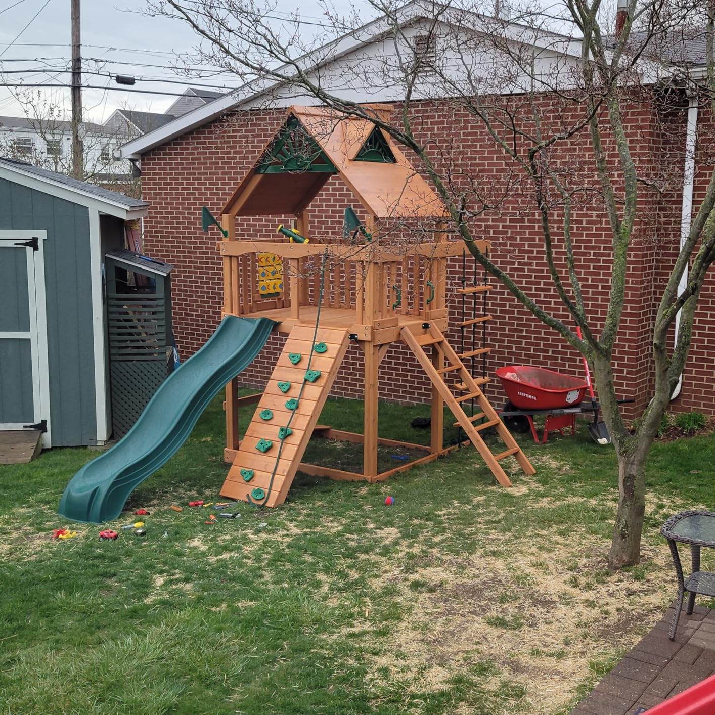 Gorilla Playsets 01-0061-AP Chateau Tower Wooden Play Tower with Wood Roof, Slide, and Climbing Wall, Brown customer photo 1