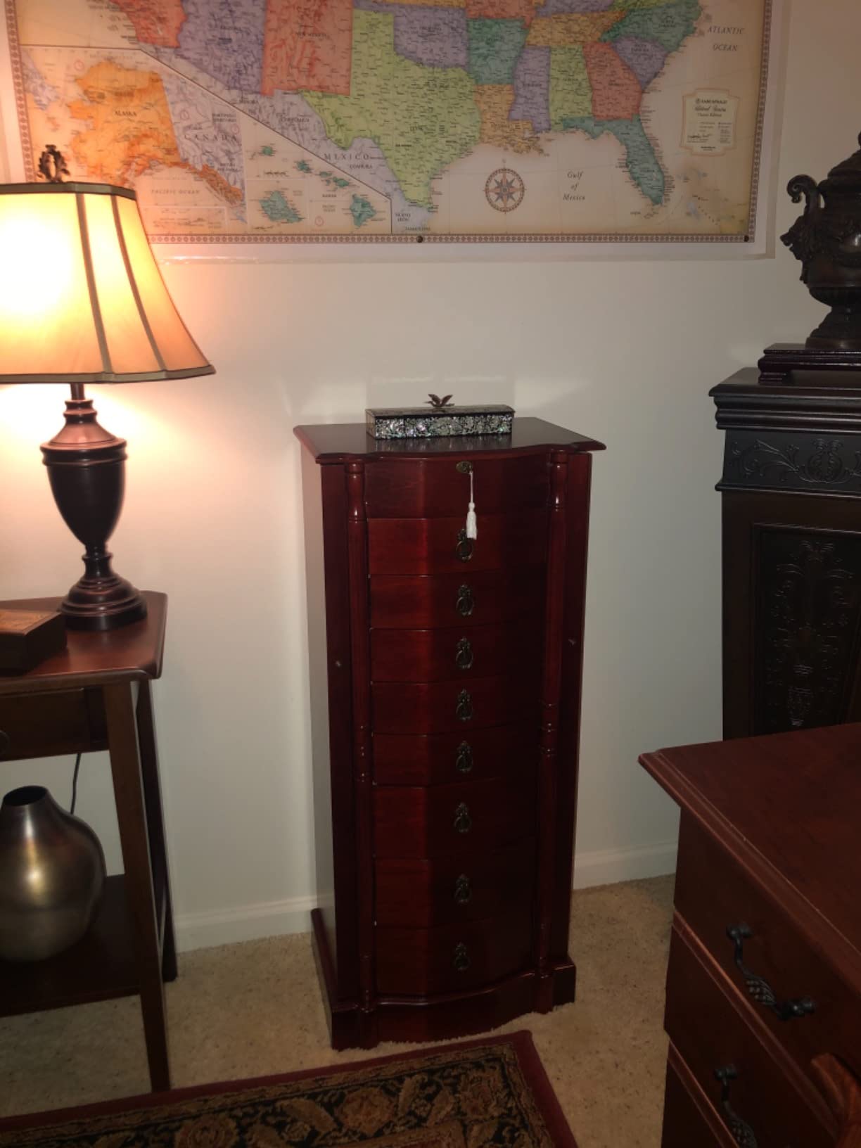 Hives and Honey Sheffield Traditional Standing Jewelry Armoire Cabinet, Antique Locking Storage Organizer with Mirror, 8 Drawers, Necklace Hooks, Anti-Tarnish Lining, Cherry customer photo 2