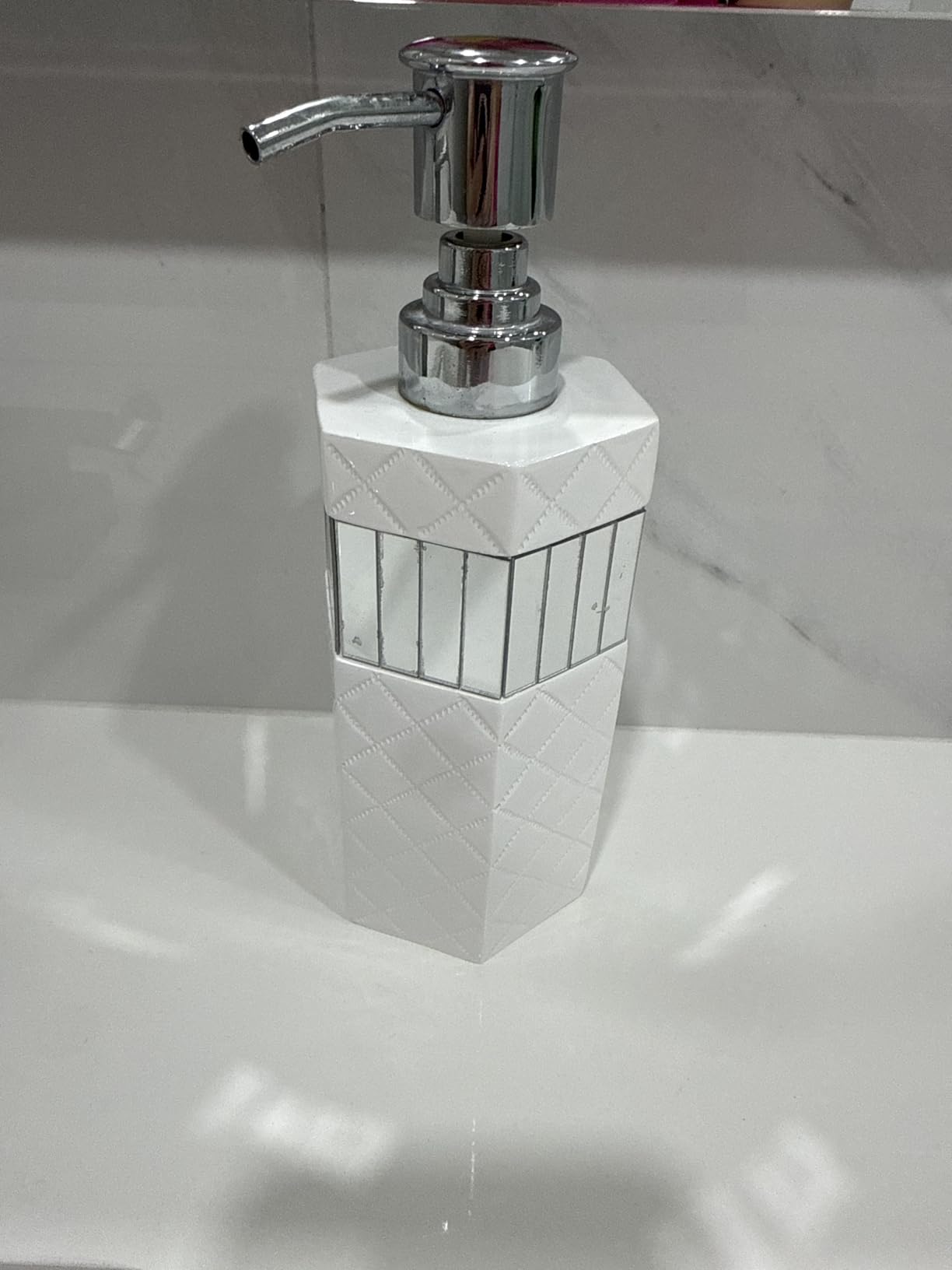 Creative Scents Quilted Mirror White Bathroom Accessories Set - Decorative 4 Piece Bathroom Accessory Set Includes: Soap Dispenser, Toothbrush Holder, Soap Dish and Tumbler, Gift Packaged customer photo 1