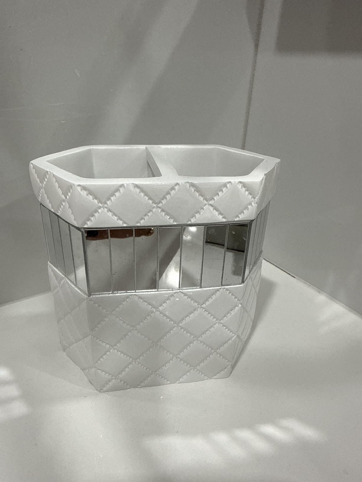 Creative Scents Quilted Mirror White Bathroom Accessories Set - Decorative 4 Piece Bathroom Accessory Set Includes: Soap Dispenser, Toothbrush Holder, Soap Dish and Tumbler, Gift Packaged customer photo 2