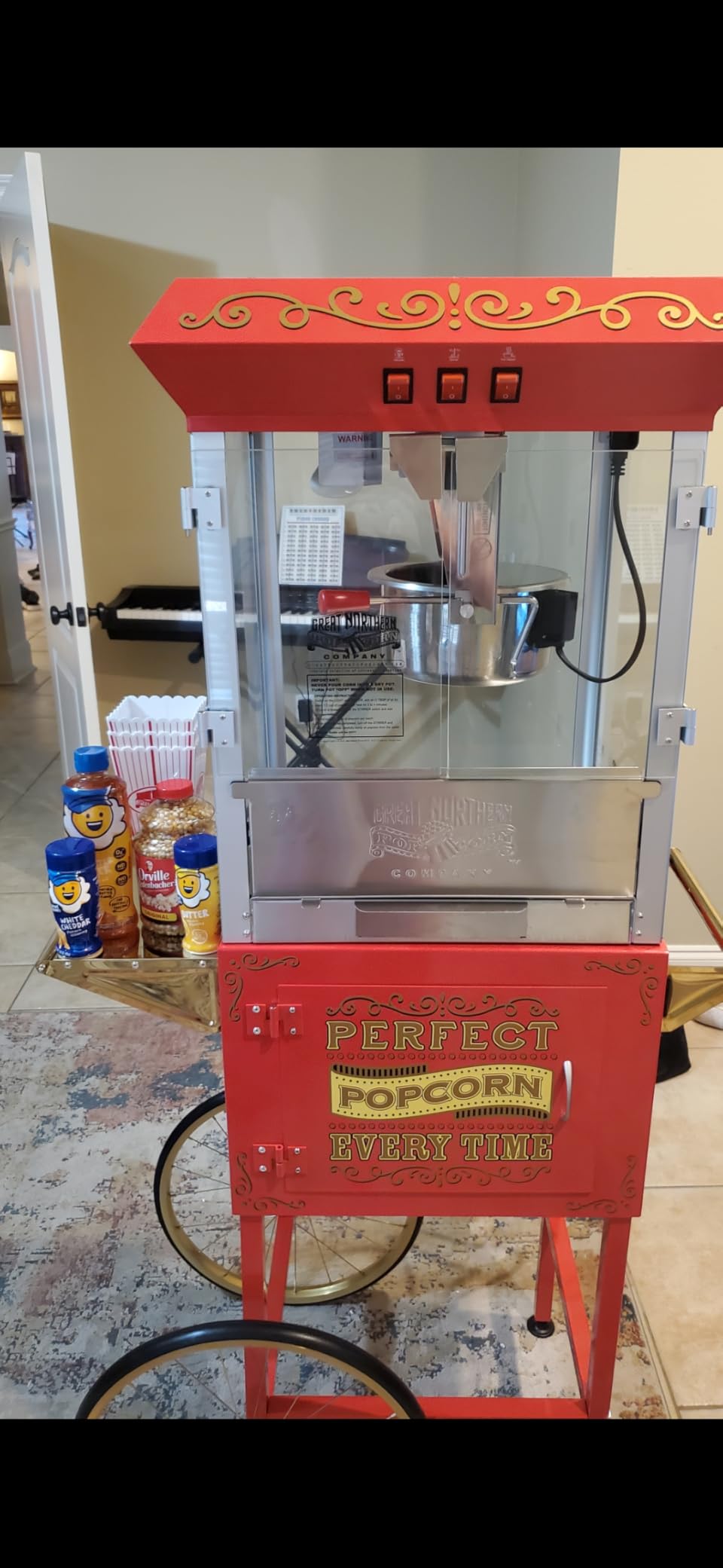 Great Northern Popcorn Company 5995 10 oz. Perfect Popper Popcorn Machine with Cart - Red customer photo 1