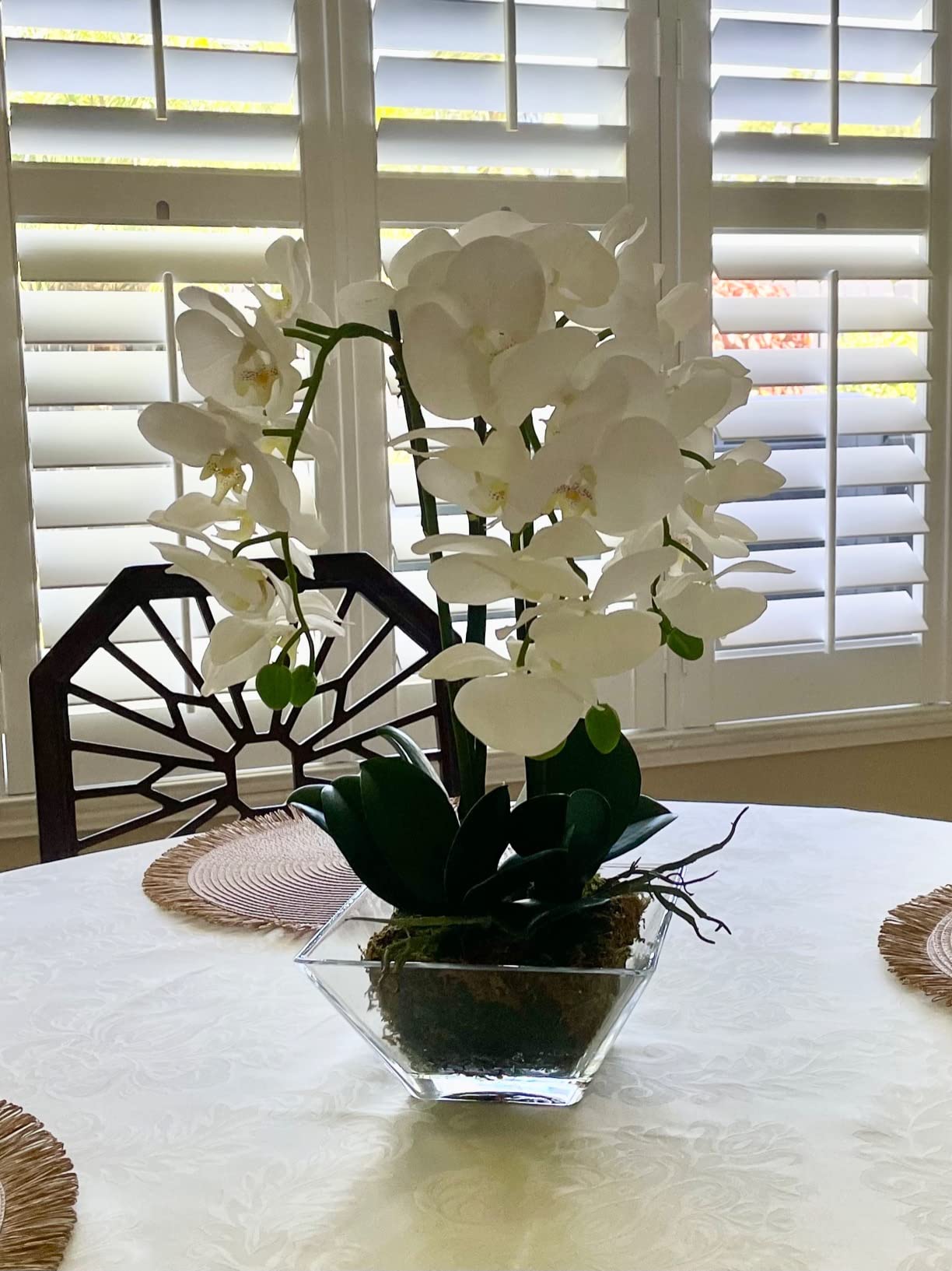 Nearly Natural 4570 Triple Phalaenopsis Orchid in Glass Vase, Green/White customer photo 2