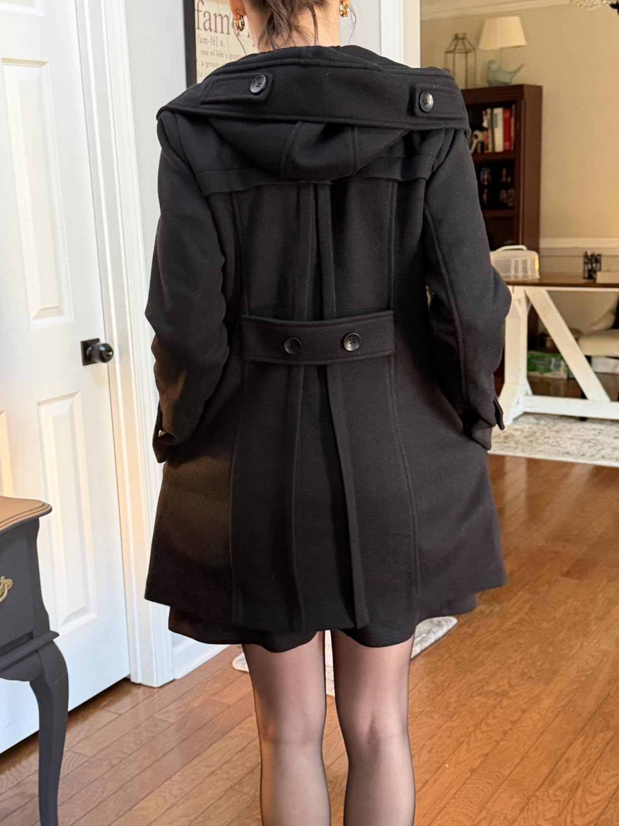 Women's Warm Double Breasted Wool Pea Coat Trench Coat Jacket with Hood customer photo 2