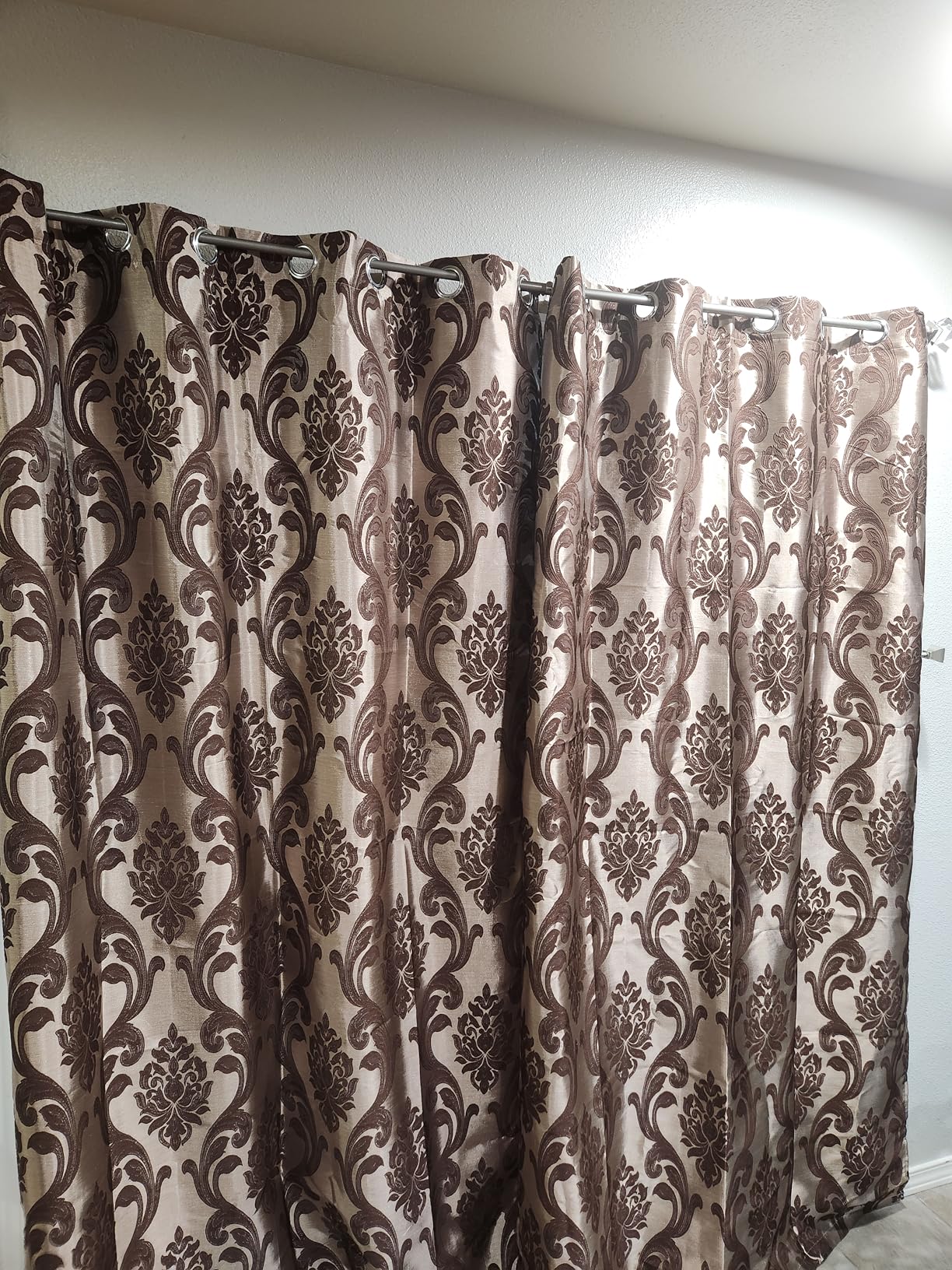 NAPEARL Damask Curtains-Fancy Jacquard Semi-Blackout Brown Curtain Drapes for Elegant & Private Living Room & Bedroom, Luxury Curtains 96 Inches Length (2 Panels, Each 52 x 96 Inches) customer photo 1