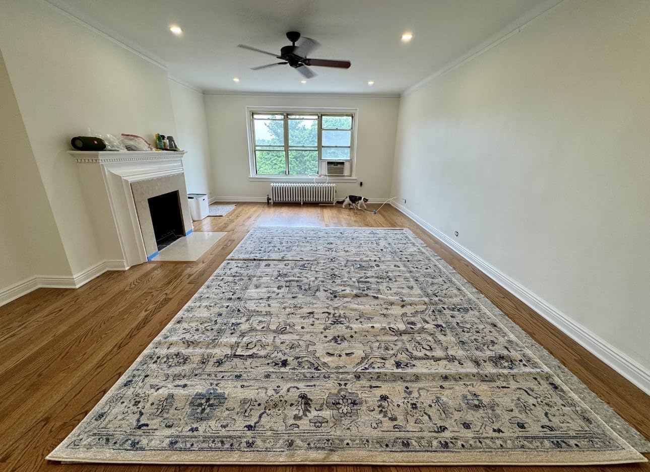 Area Rug 8x10 - Charleston Collection - Large - Navy & Creme, Oriental Distressed Design, Non-Shedding & Easy Cleaning customer photo 2
