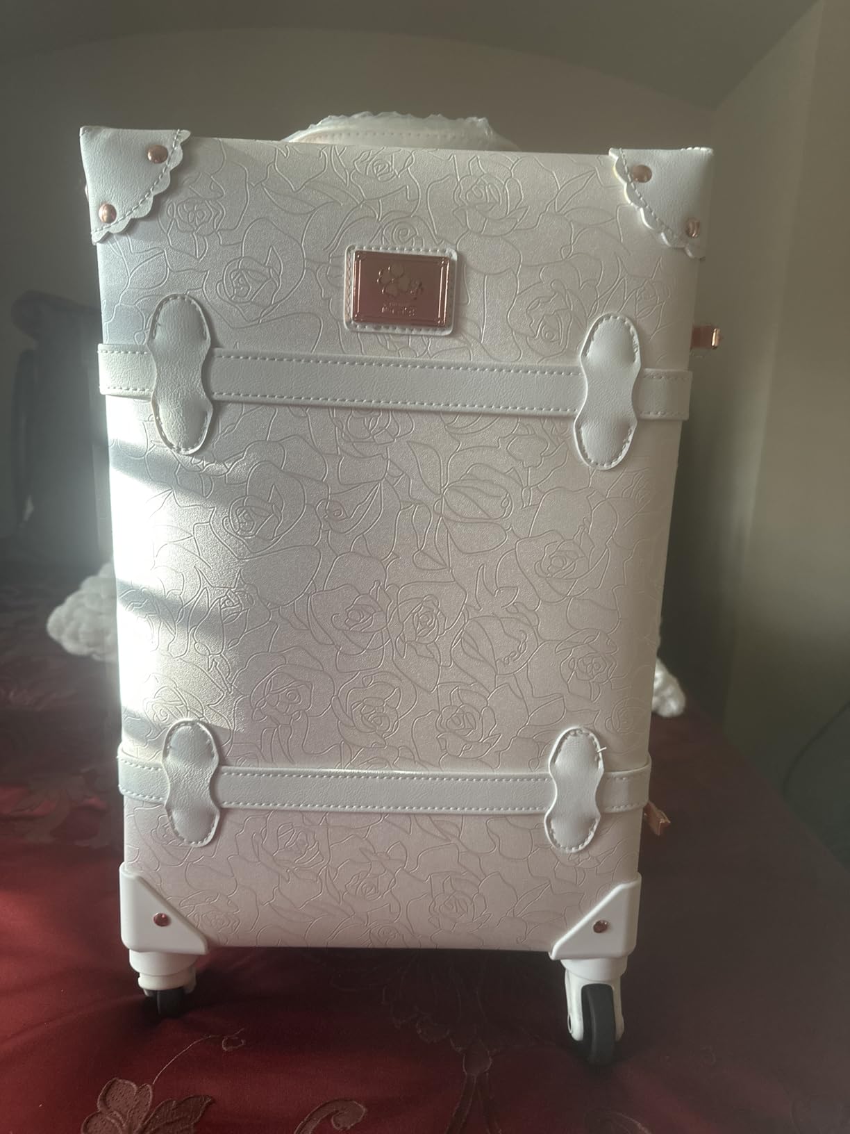 urecity Vintage Luggage Set, 2 Piece Retro Leather Suitcase for Women, Travel Luggage with Spinner Wheels and Beauty Case (Rose White, 20