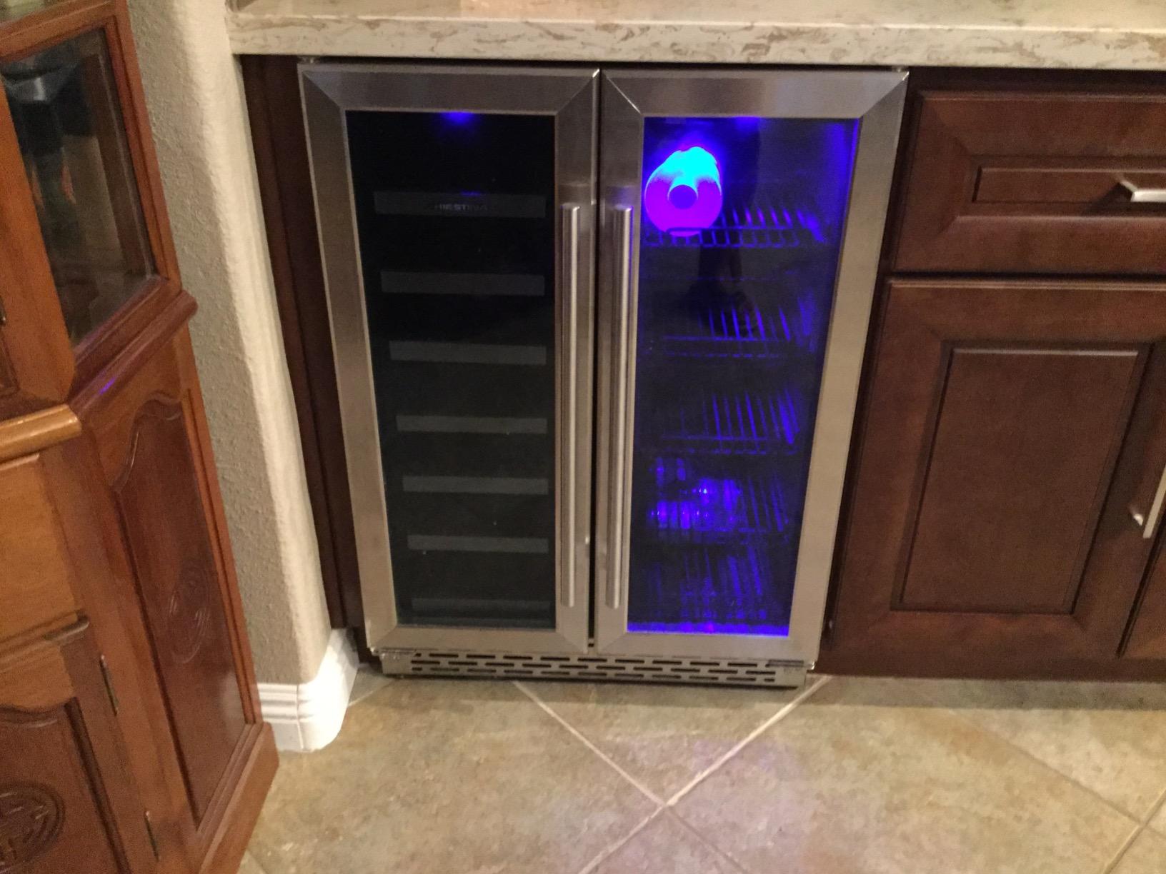 Phiestina Wine and Beverage Refrigerator, 24'' Wine Cooler- 20 Bottles & 78 Cans, Built-in/Freestanding Dual Zone Wine Fridge with Glass Door customer photo 2
