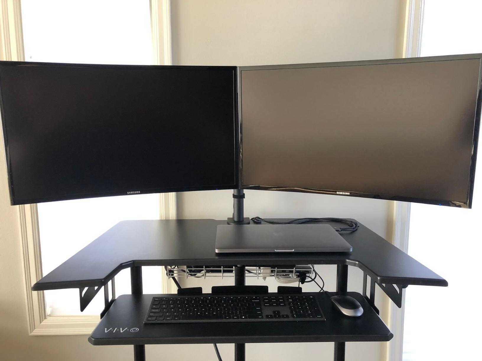 VIVO Mobile Height Adjustable Table, Stand Up Desk Cart with Sliding Keyboard Tray, Computer Workstation, Rolling Presentation Cart, Black, CART-V06A customer photo 1