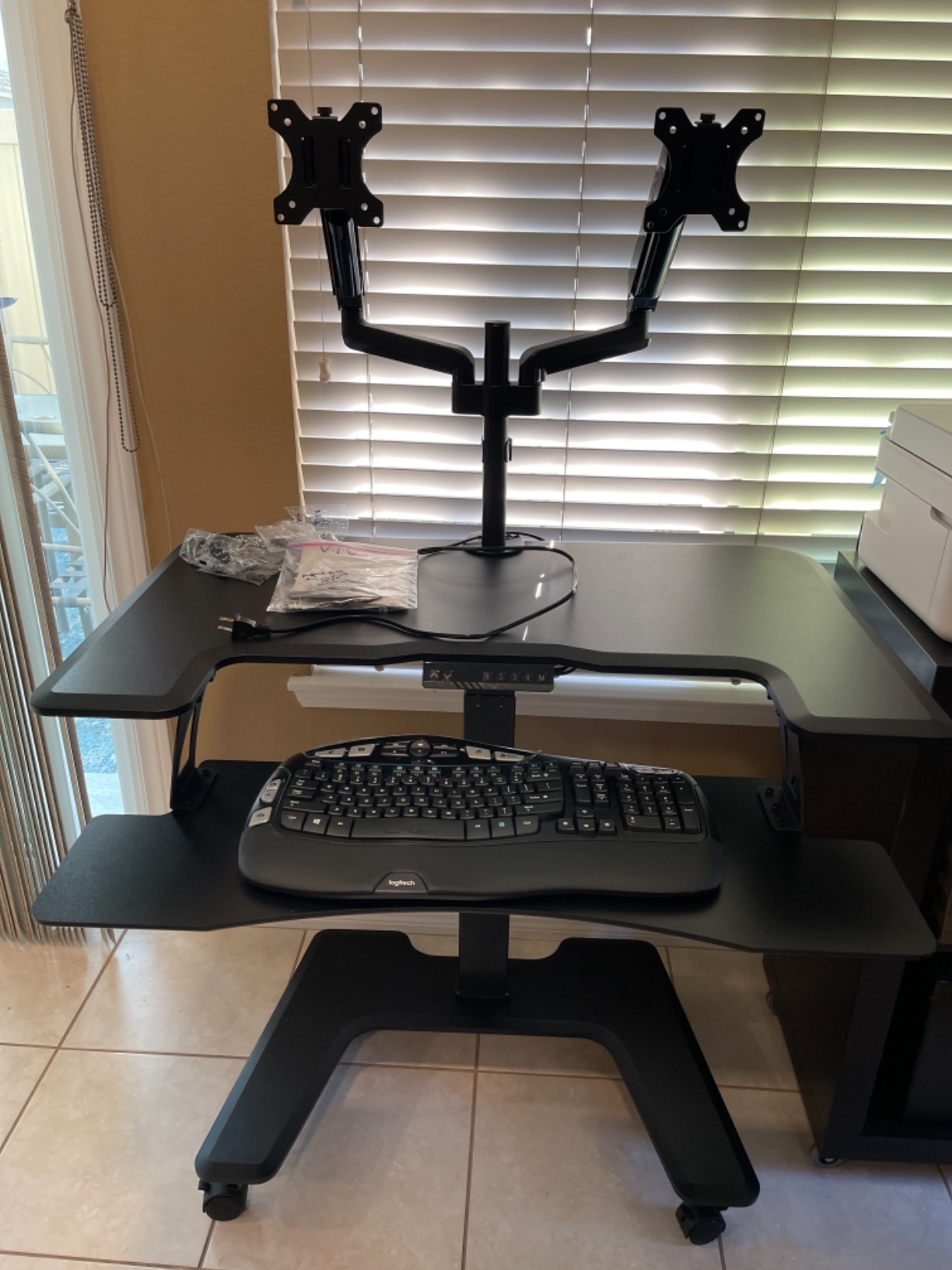 VIVO Black Electric Mobile Height Adjustable 36 inch Dual Platform Standing Desk with Wheels, Rolling Small Space Table, Sit Stand Workstation, DESK-V111VT customer photo 2