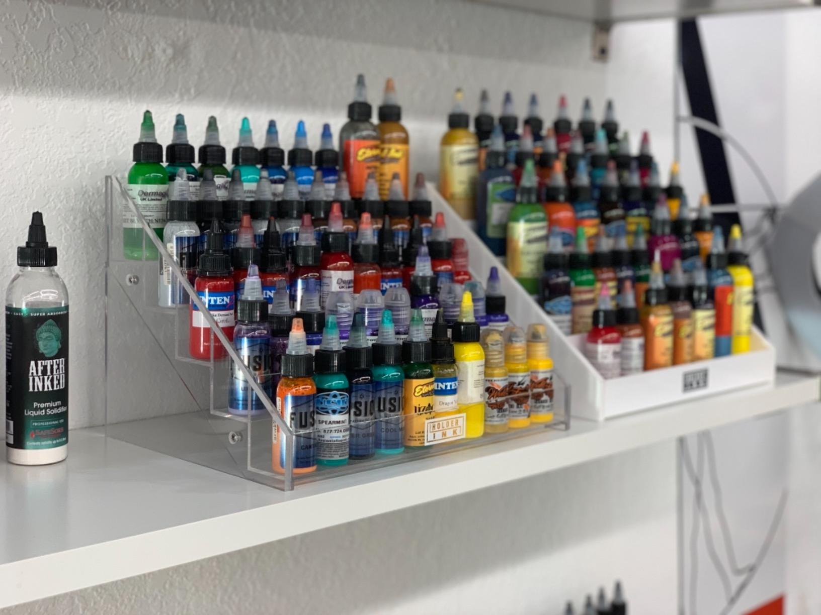 Acrylic Display Stand Organizer for Tattoo Inks, Nail Polish Bottles and Other Beauty Essentials That Keeps Them Organized, Secured and Ready to Use customer photo 1