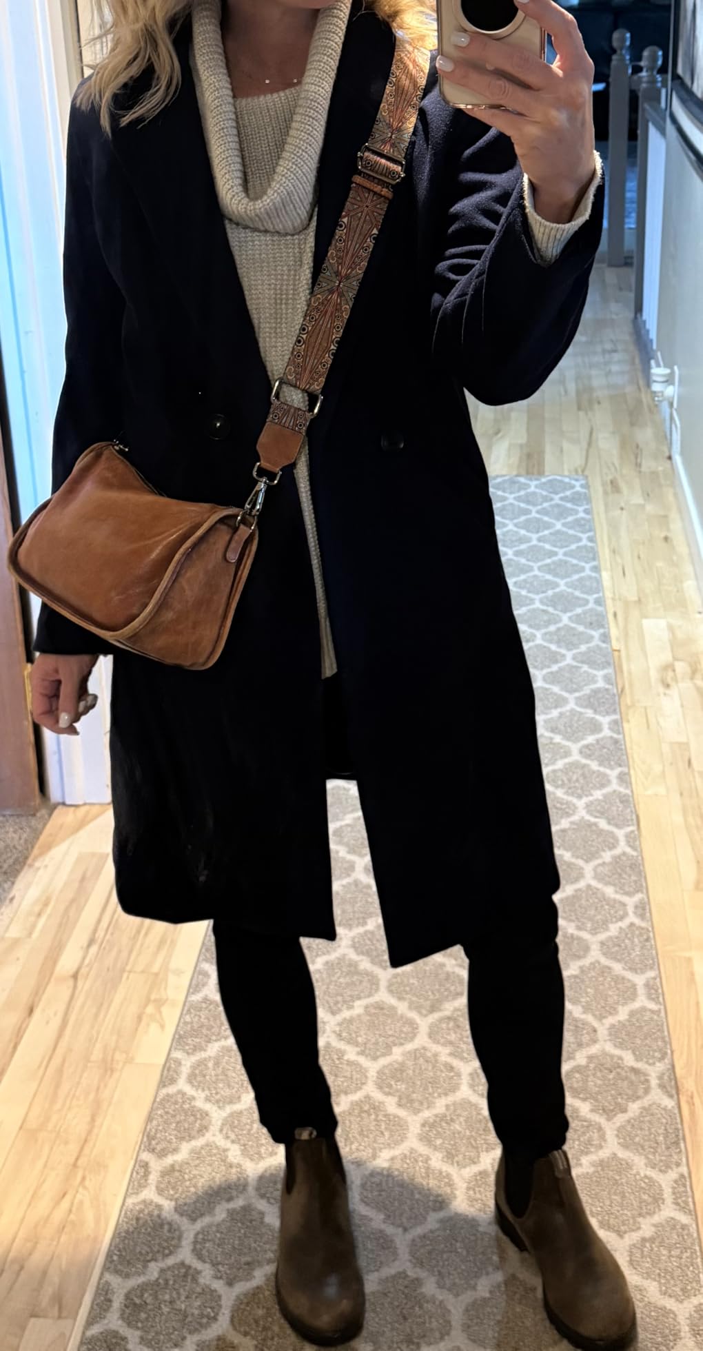 Women's Notch Lapel Double Breasted Wool Blend Mid Long Pea Trench Coat customer photo 2