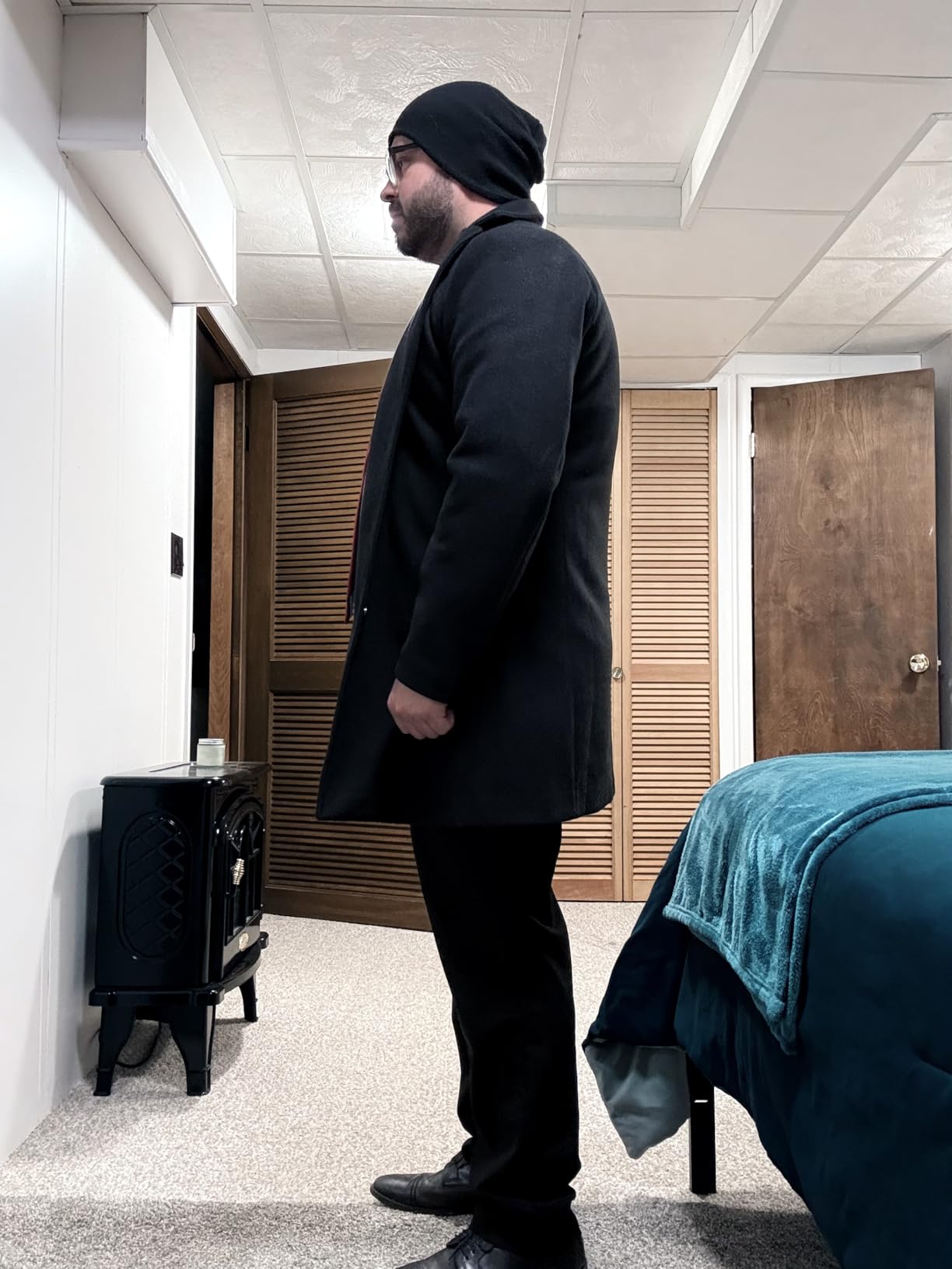 Men's Wool Blend Pea Coat Notched Collar Single Breasted Overcoat Warm Winter Trench Coat customer photo 1
