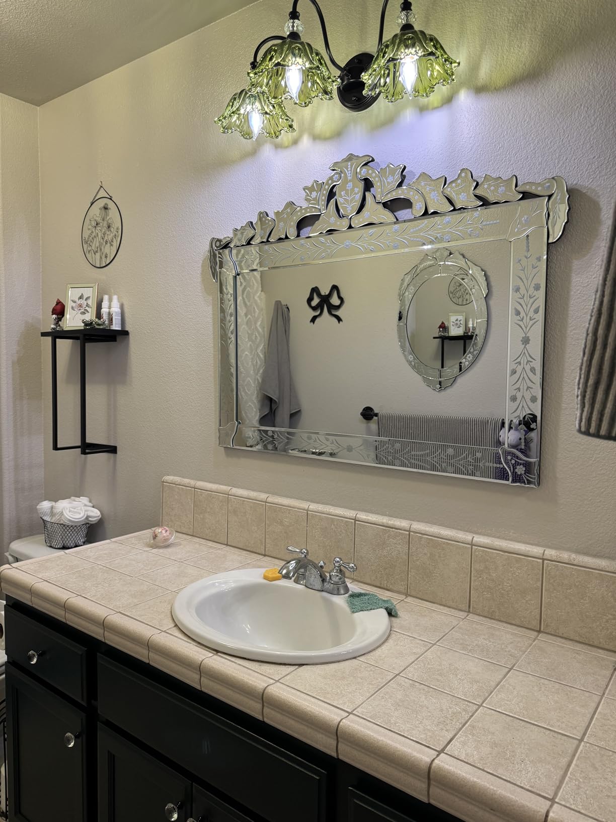 KOHROS Bathroom Vanity Mirror with Floral Etched 40