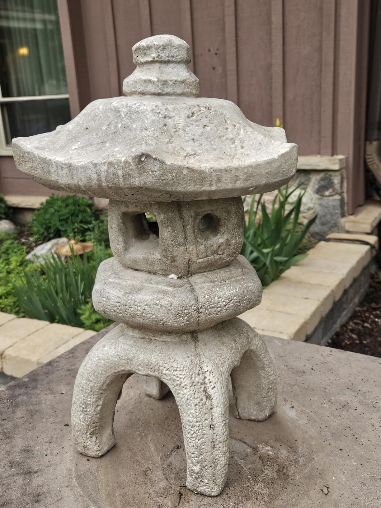 Japanese Lantern - 2-Piece Stone Garden Pagoda with Open Windows, 17