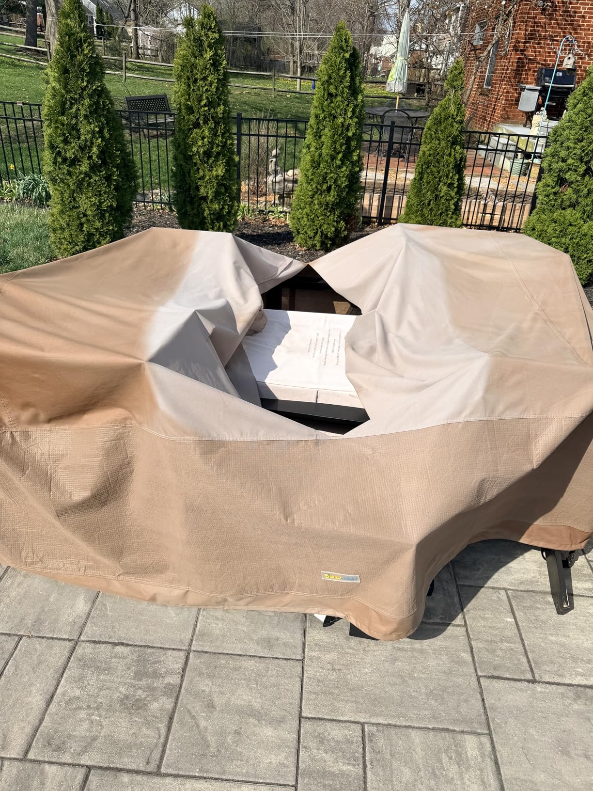 DUCKCOVERS Ultimate Waterproof 108 Inch Rectangular/Oval Patio Table & Chair Set Cover with Umbrella Hole customer photo 2