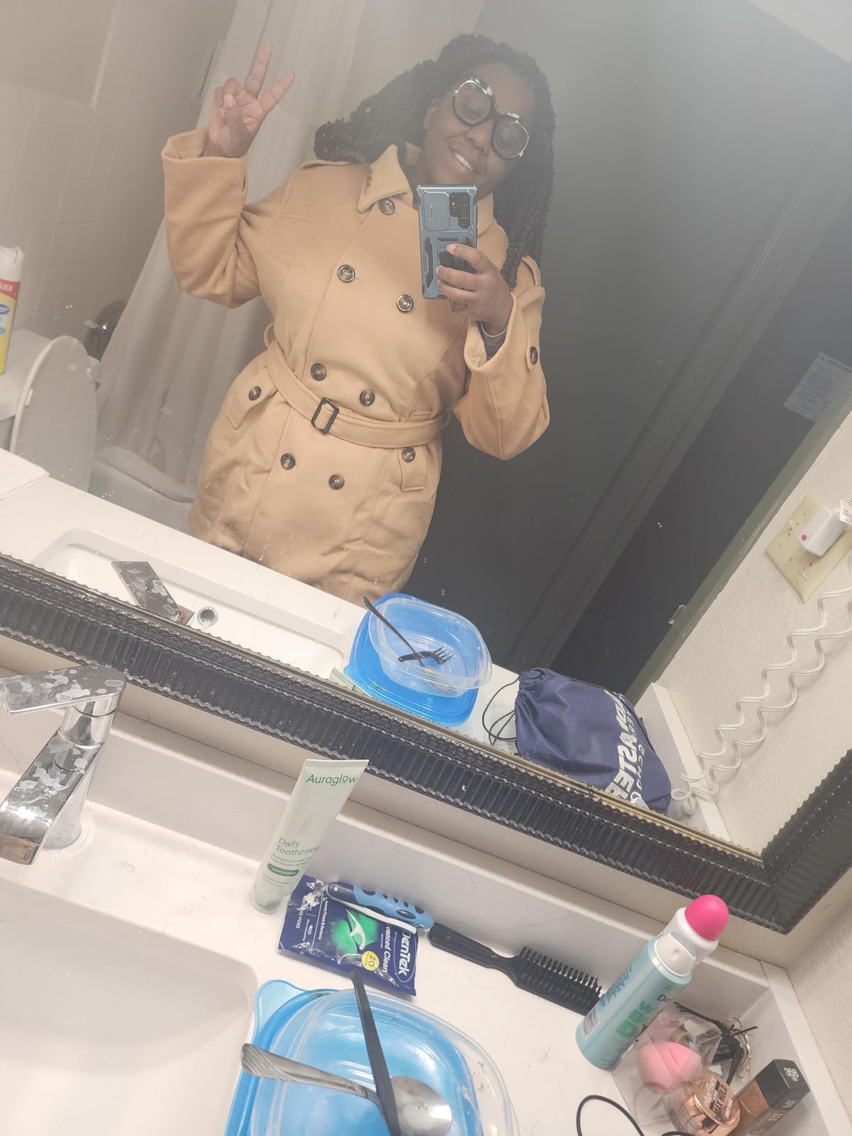 wantdo Women's Double Breasted Pea Coat Winter Mid-Long Trench Coat with Belt customer photo 1