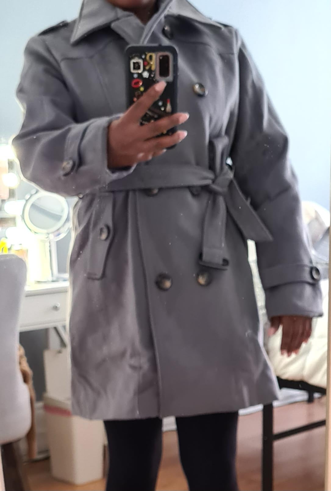 wantdo Women's Double Breasted Pea Coat Winter Mid-Long Trench Coat with Belt customer photo 2