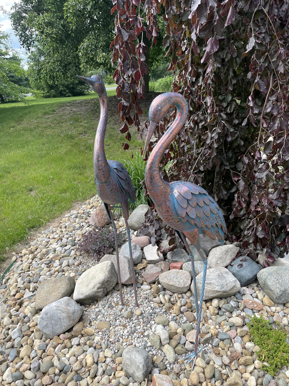 Kircust Garden Crane Statues Patina Heron Decoy, Standing Metal Crane Sculptures Bird Yard Art for Outdoor Decor, 47-48 Inch, Set of 2 customer photo 1