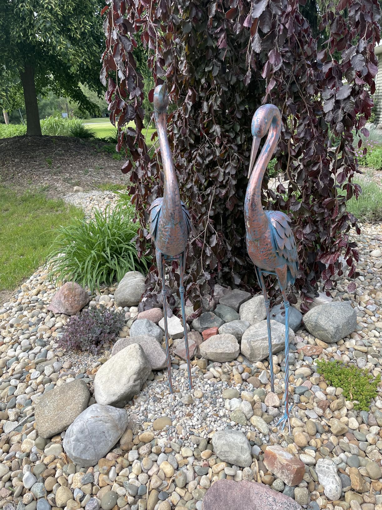 Kircust Garden Crane Statues Patina Heron Decoy, Standing Metal Crane Sculptures Bird Yard Art for Outdoor Decor, 47-48 Inch, Set of 2 customer photo 2