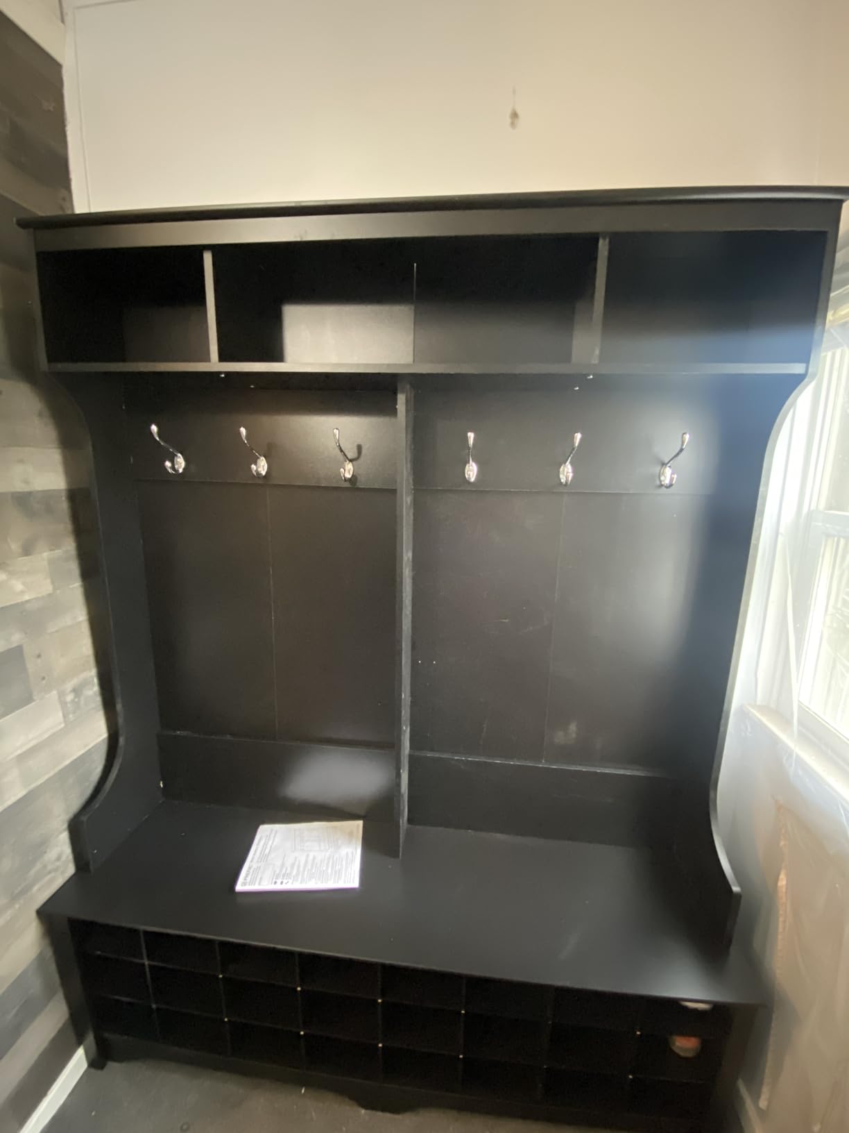 Prepac Gray Hall Tree, Shoe Cabinet, Storage Cabinet with 24 Shoe Cubbies and 6 Double Coat Hooks 15.5