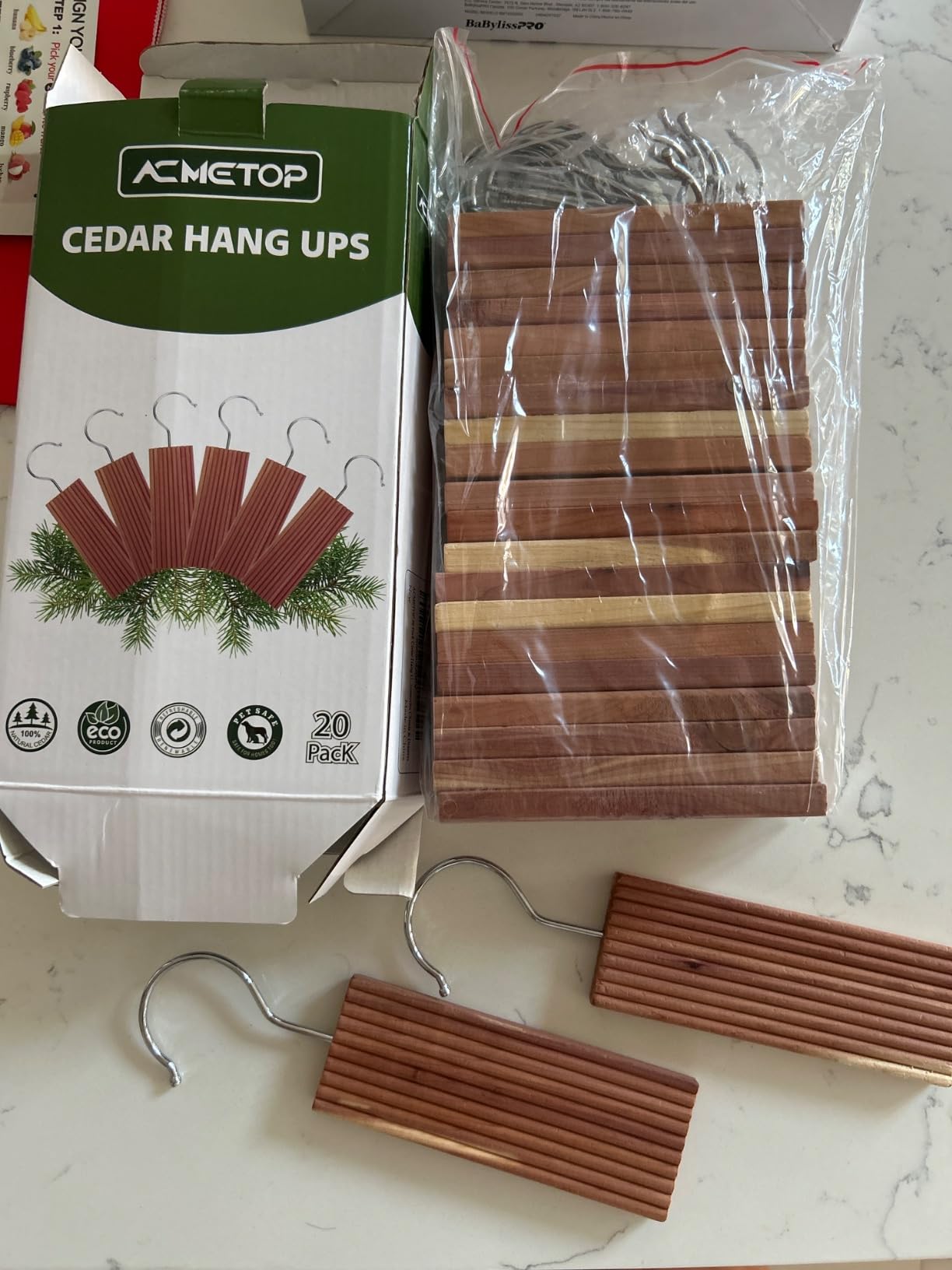 ACMETOP 15 Pack Cedar Hang Ups, 100% Natural Cedar Blocks for Clothes Storage, Aromatic Cedar Balls Hangers, Storage Accessories Closets & Drawers customer photo 1