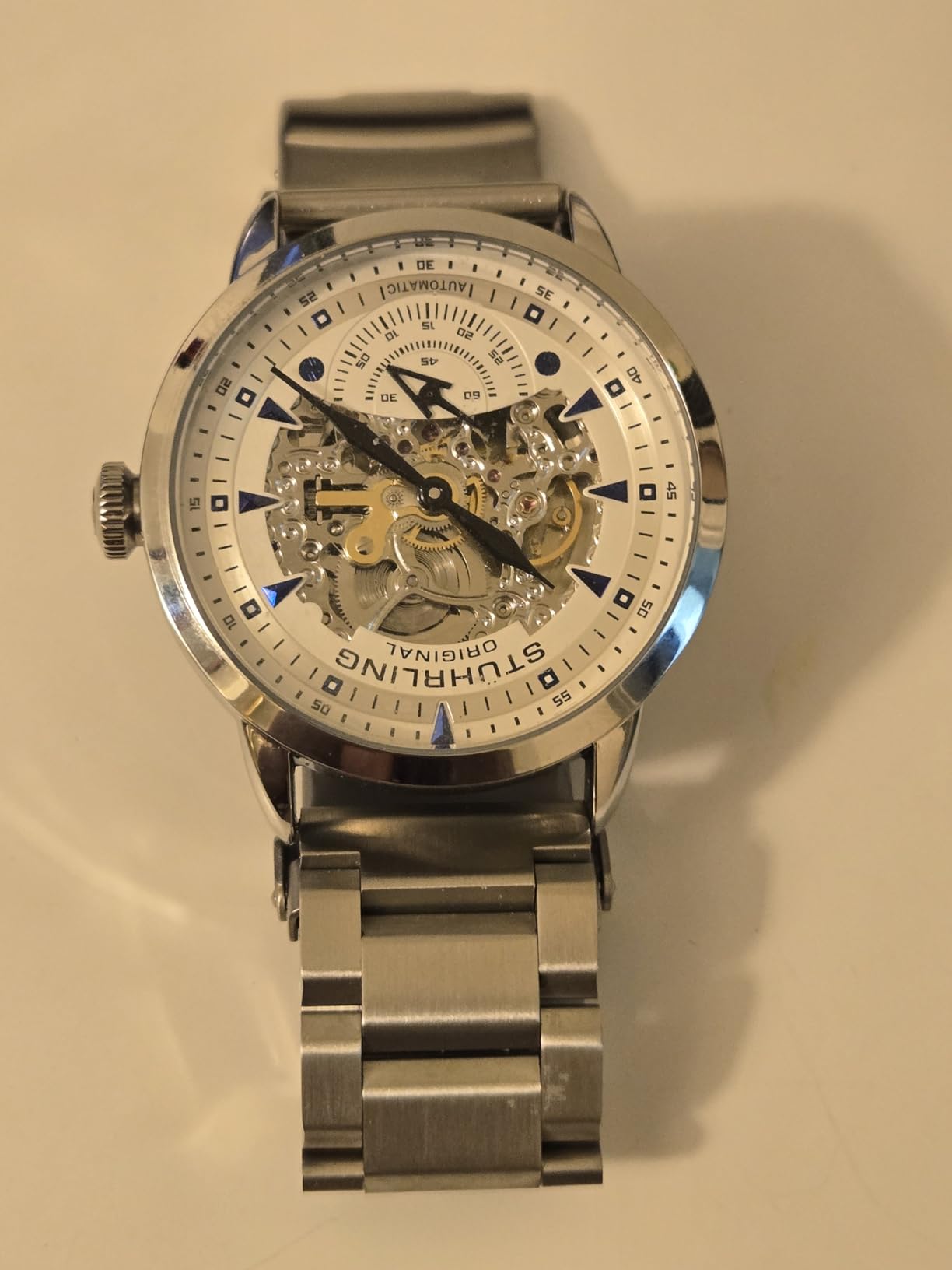 Mens Skeleton Automatic Dress Watch with Alligator Embossed Leather Strap Skeleton Dial customer photo 2