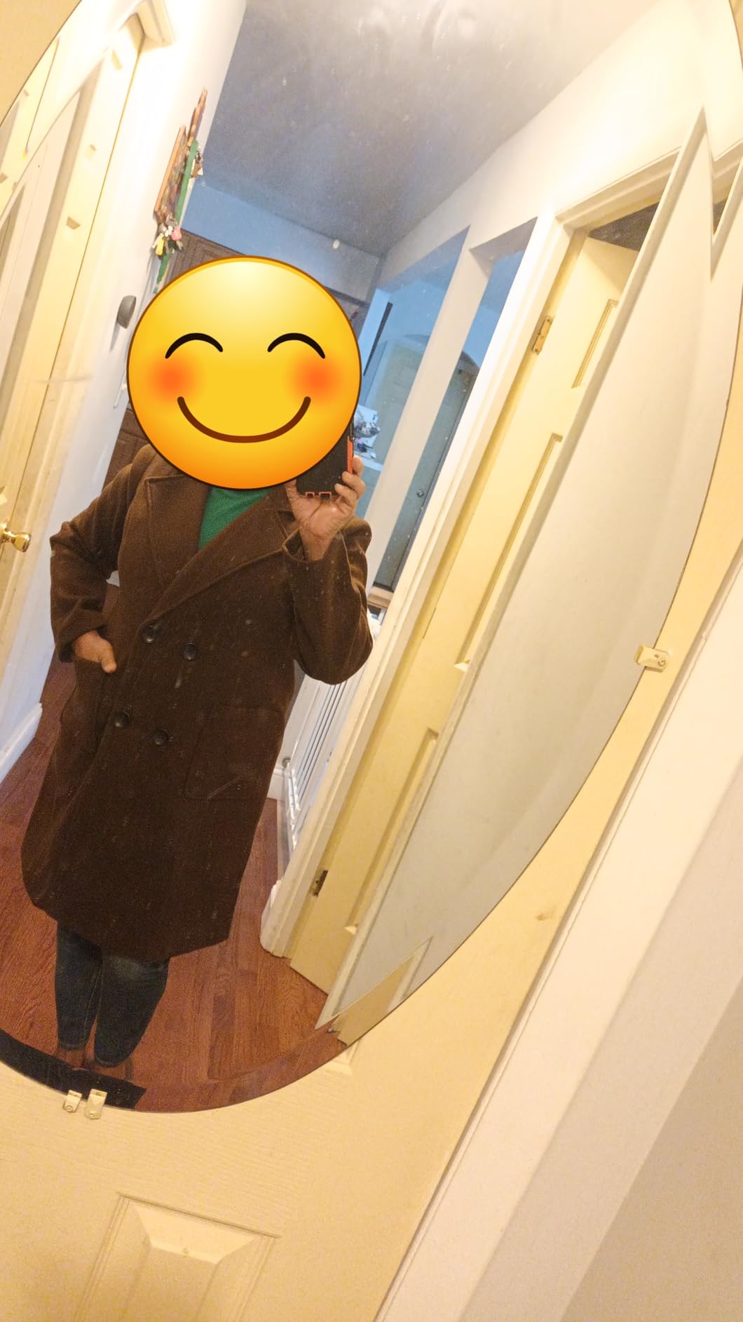 Women Elegant Notched Collar Double Breasted Wool Blend Over Coat customer photo 2