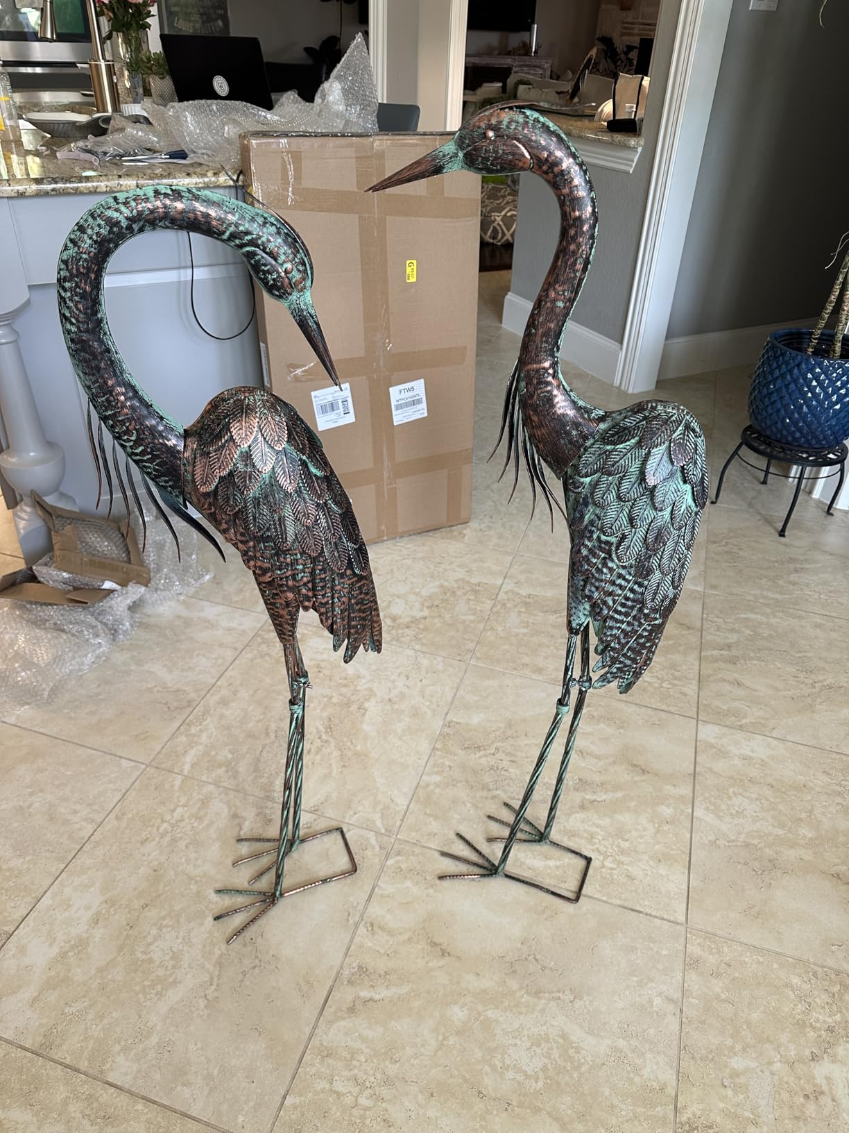 Kircust Garden Crane Statues, Standing Metal Patina Heron Decoy Outdoor Statue, 42-46 Inch Bird Yard Art for Patio Lawn Pond, Set of 2 customer photo 2