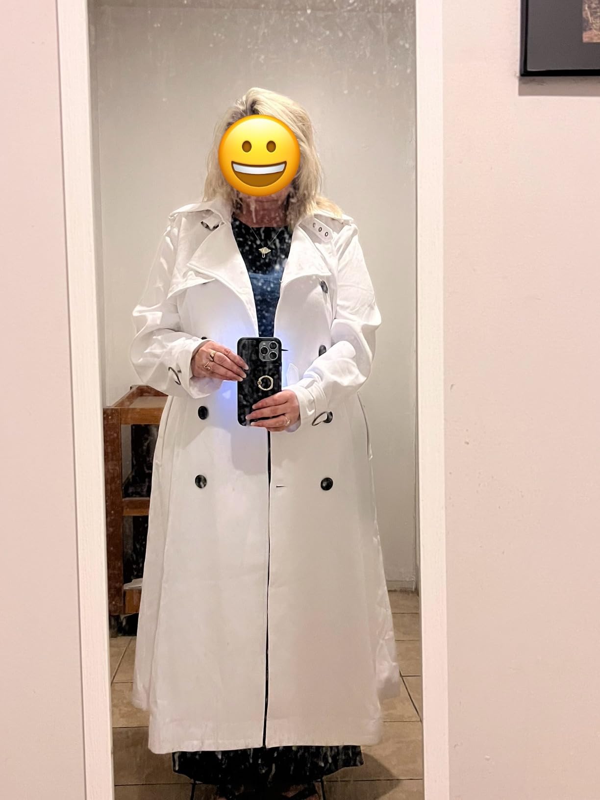 ebossy Women's Double Breasted Duster Trench Coat Slim Full Length Maxi Long Overcoat customer photo 2