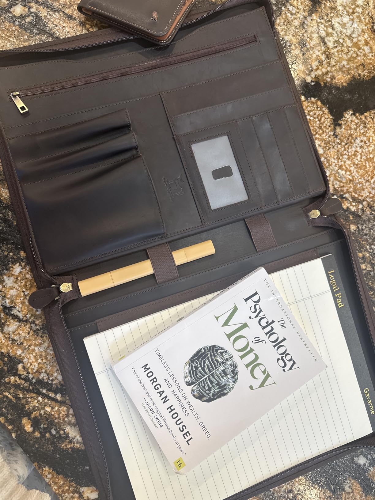 Genuine Leather Professional Business Portfolio Padfolio Folder with Zipper for Men and Women, Work Portfolio for Letter Size Notepad, for Meeting and Travel, Brown customer photo 1