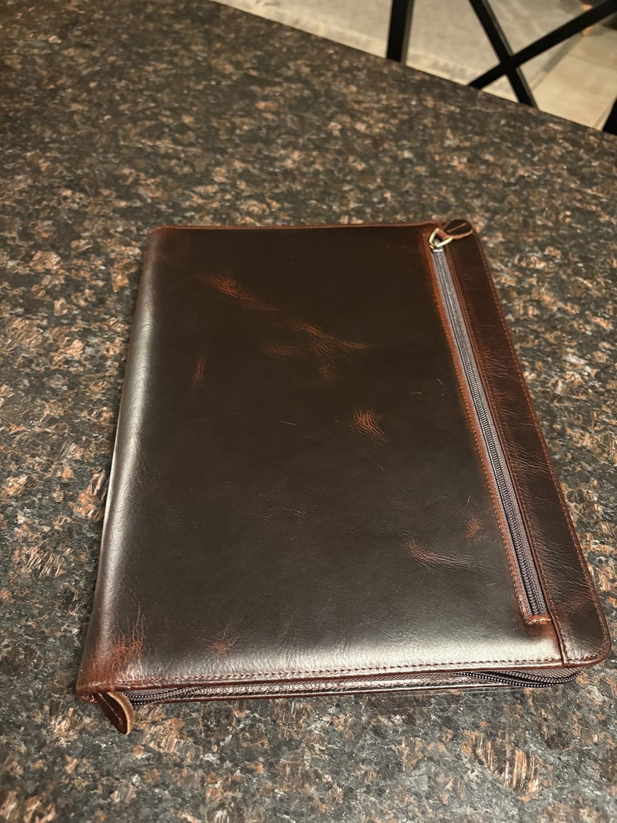 Genuine Leather Professional Business Portfolio Padfolio Folder with Zipper for Men and Women, Work Portfolio for Letter Size Notepad, for Meeting and Travel, Brown customer photo 2