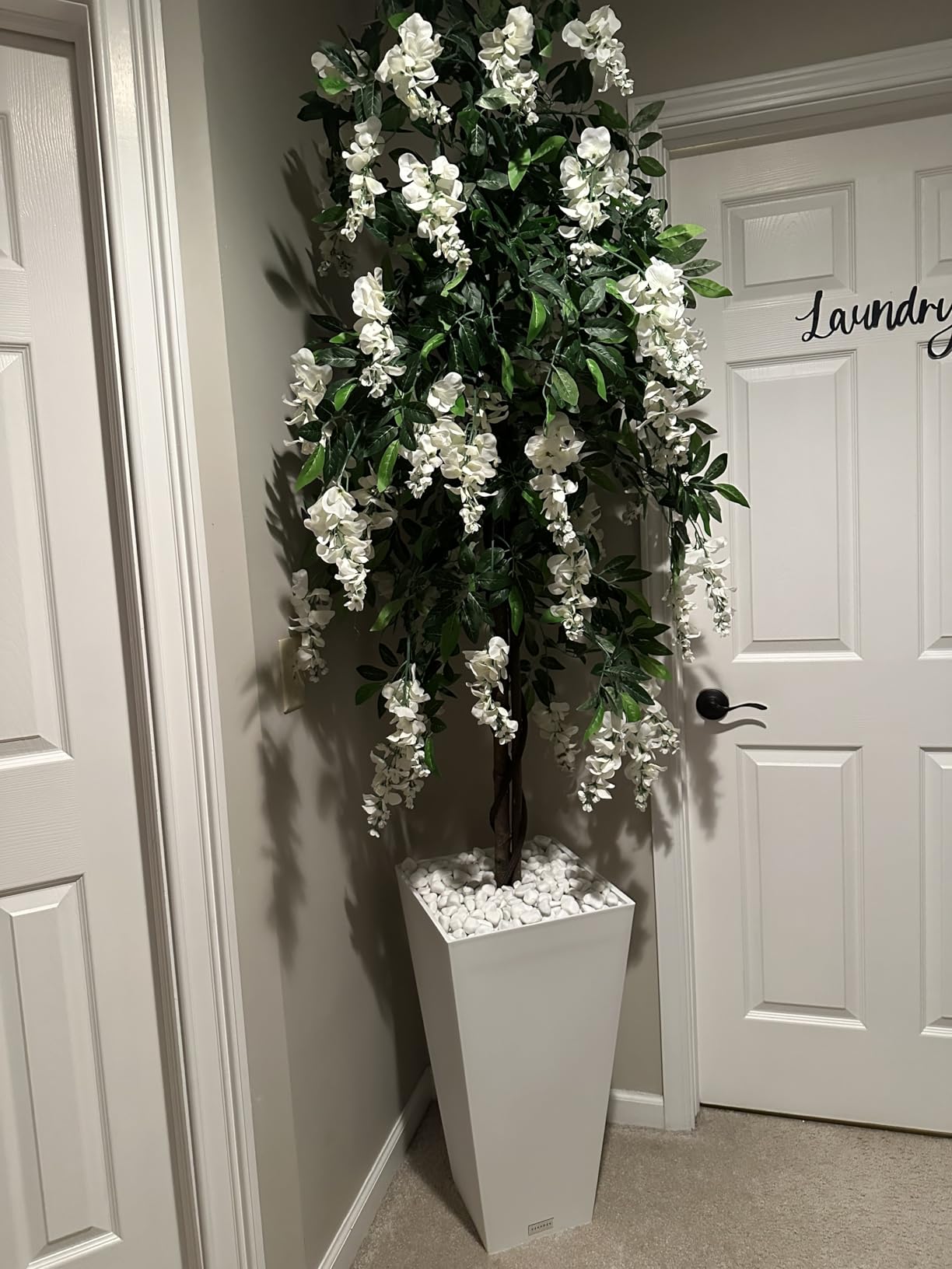 AMERIQUE 6 Feet Gorgeous and Dense Blooming Wisteria Artificial Tree, Cream White, Pre-Potted with Nursery Pot, Real Touch Tech., Green and White customer photo 1