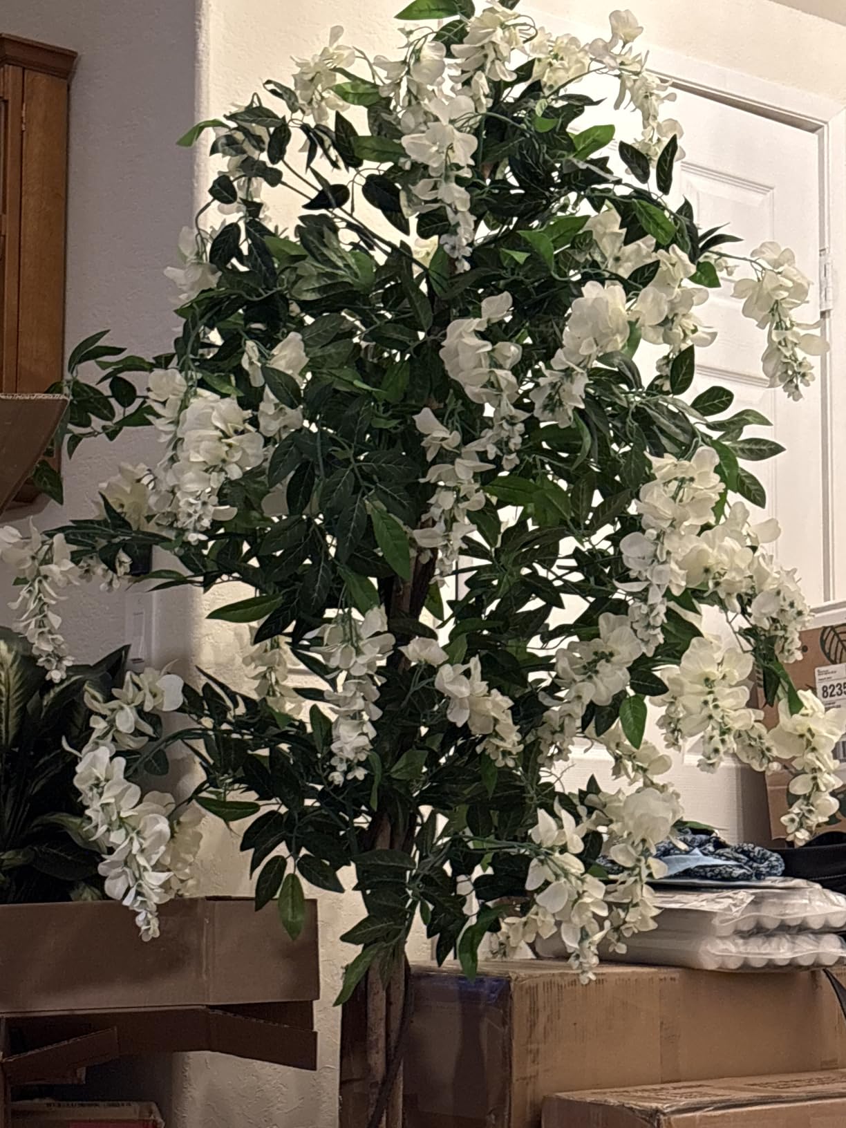 AMERIQUE 6 Feet Gorgeous and Dense Blooming Wisteria Artificial Tree, Cream White, Pre-Potted with Nursery Pot, Real Touch Tech., Green and White customer photo 2