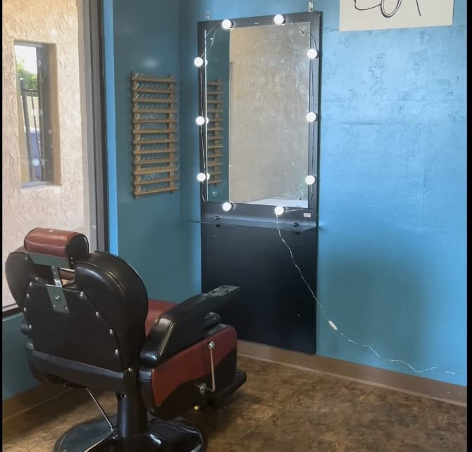 BarberPub Wall Mount Barber Station Makeup Mirrors Hair Styling Station Beauty Salon Spa Equipment 3016 (Black) customer photo 2