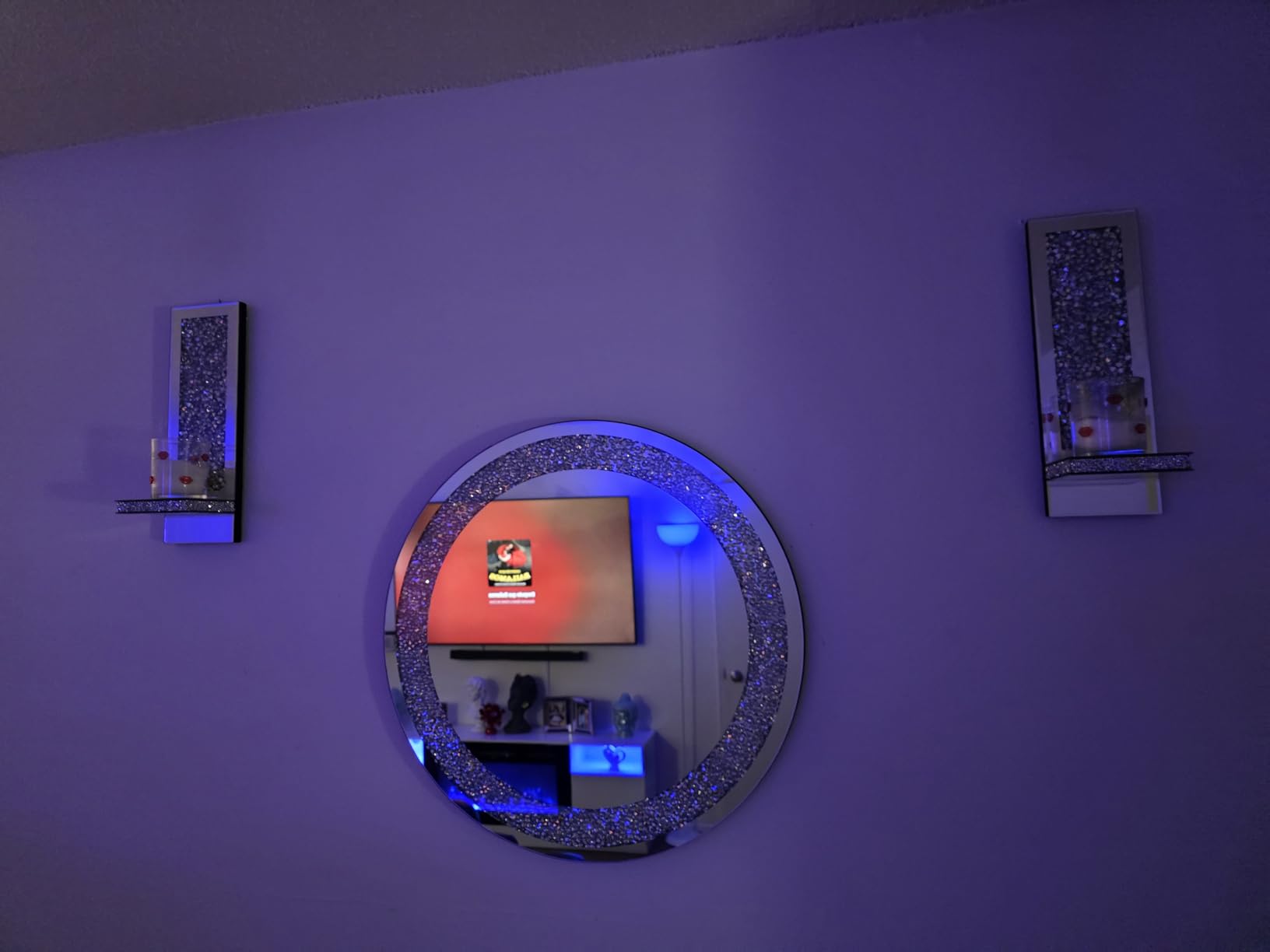 Round Wall Mirror 28x28 inch Crystal Crush Diamond Decor for Home Decoration Silver Mirror customer photo 1