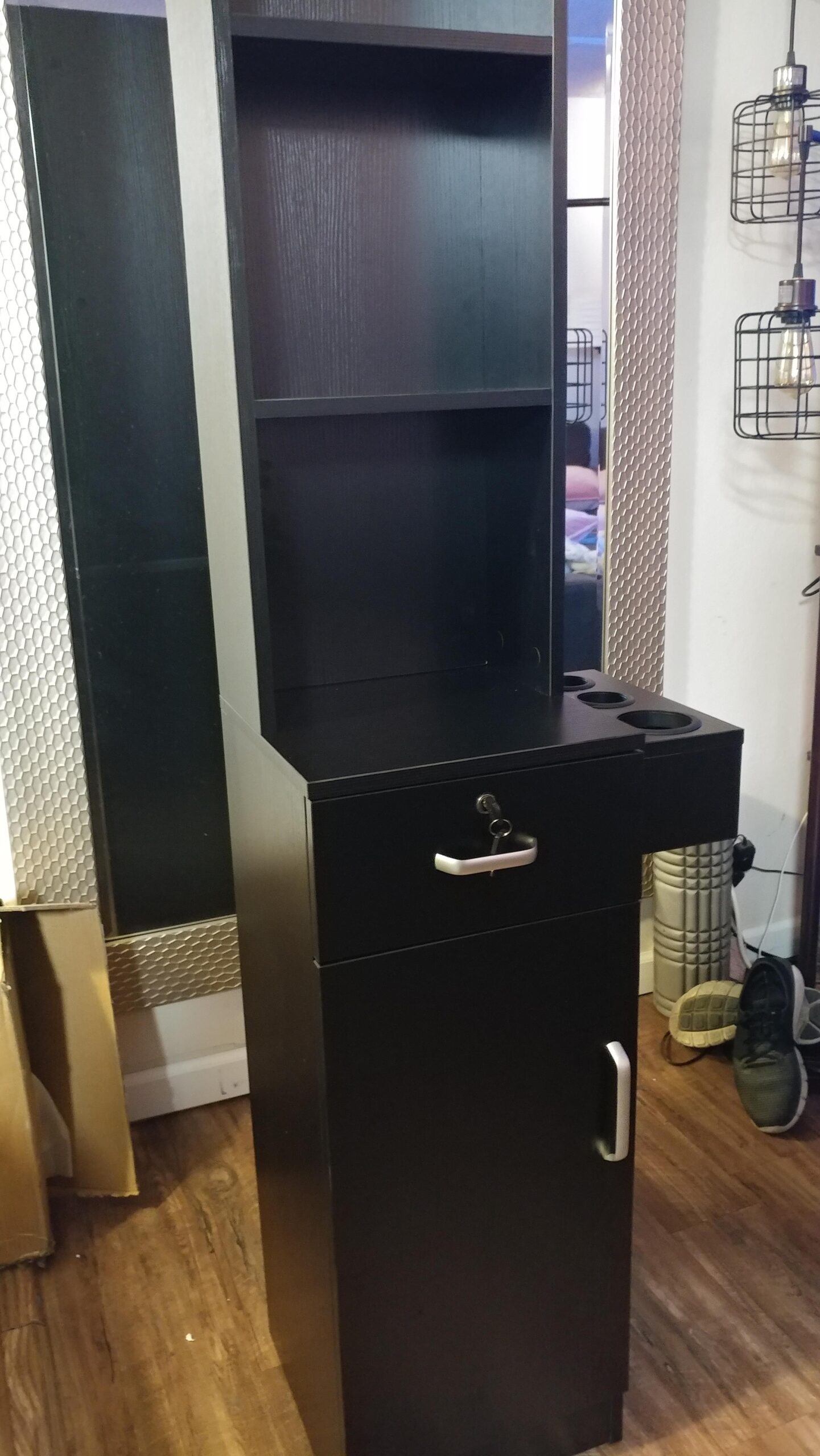 BarberPub Wall Mount Barber Station Hair Styling Drawer Storage Beauty Salon Spa Equipment 3208 (Black) customer photo 2