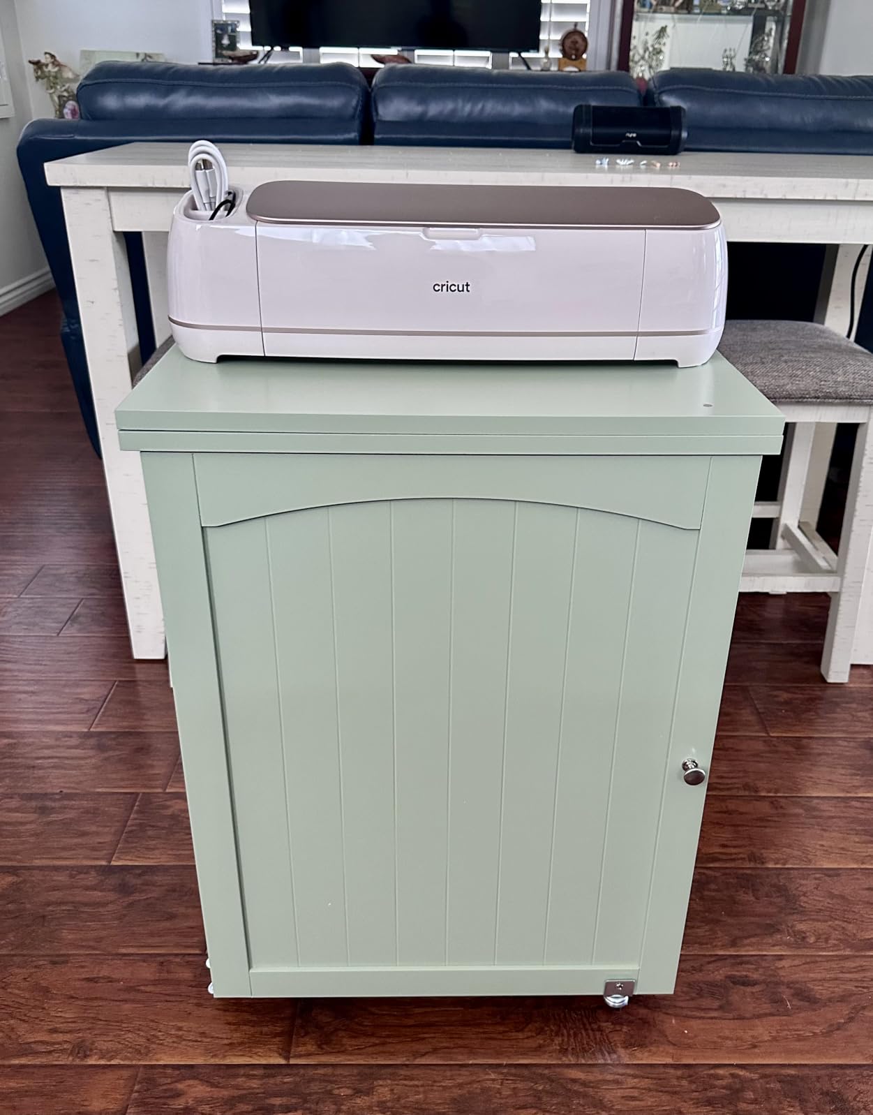 Best Choice Products Folding Sewing Table Multipurpose Craft Station & Side Desk with Compact Design, Wheels, Shelves, Storage Trays, Pegs, Magnetic Doors, Metal Doorknobs - White customer photo 1