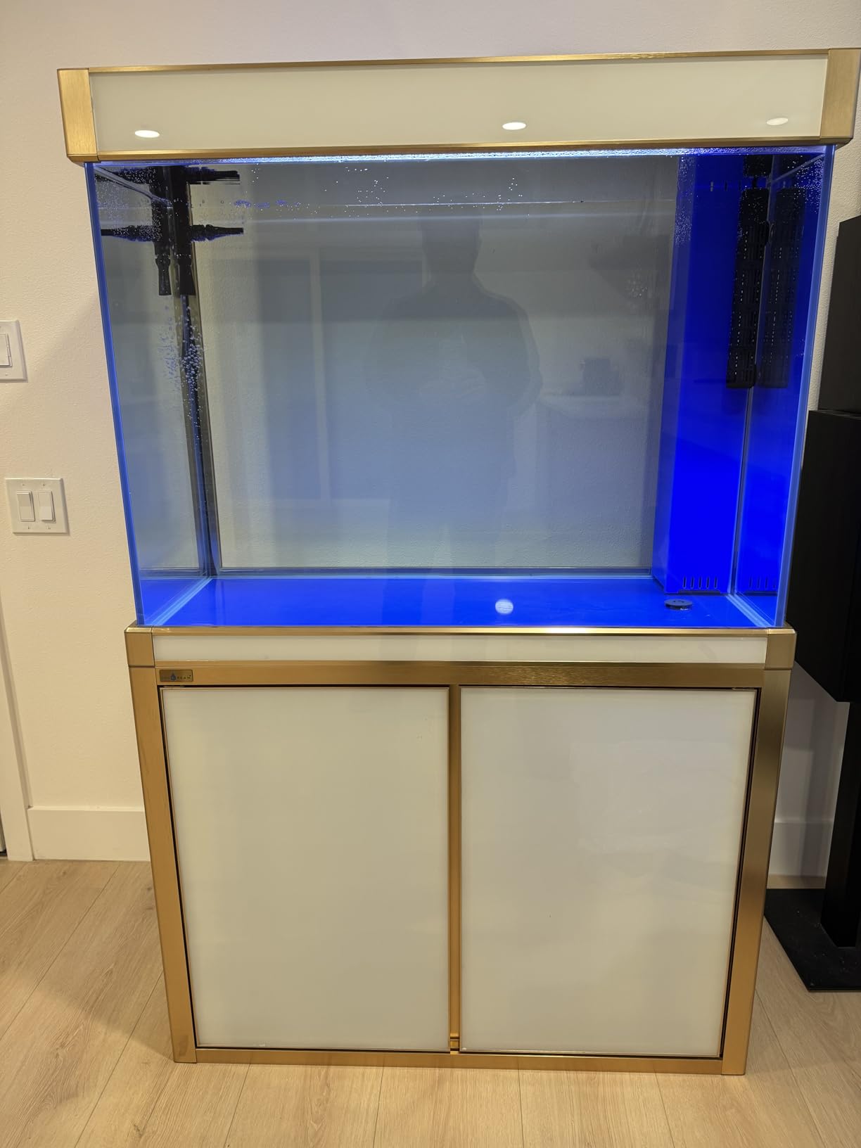 175 Gallon Glass Aquarium with Aluminum Cabinet - Including Sump for Filtration and Circulation, Plumbing, LED, White with Gold Trim customer photo 2