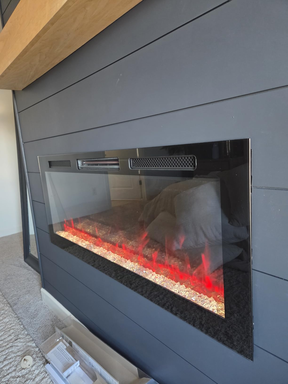 88 Inch Slim Electric Fireplace, Recessed in-Wall or Wall Mounted, Ultra-Narrow Frame, Realistic LED Flames with 3 Flame Colors & 3 Top Light Colors, Remote Control, Timer customer photo 1